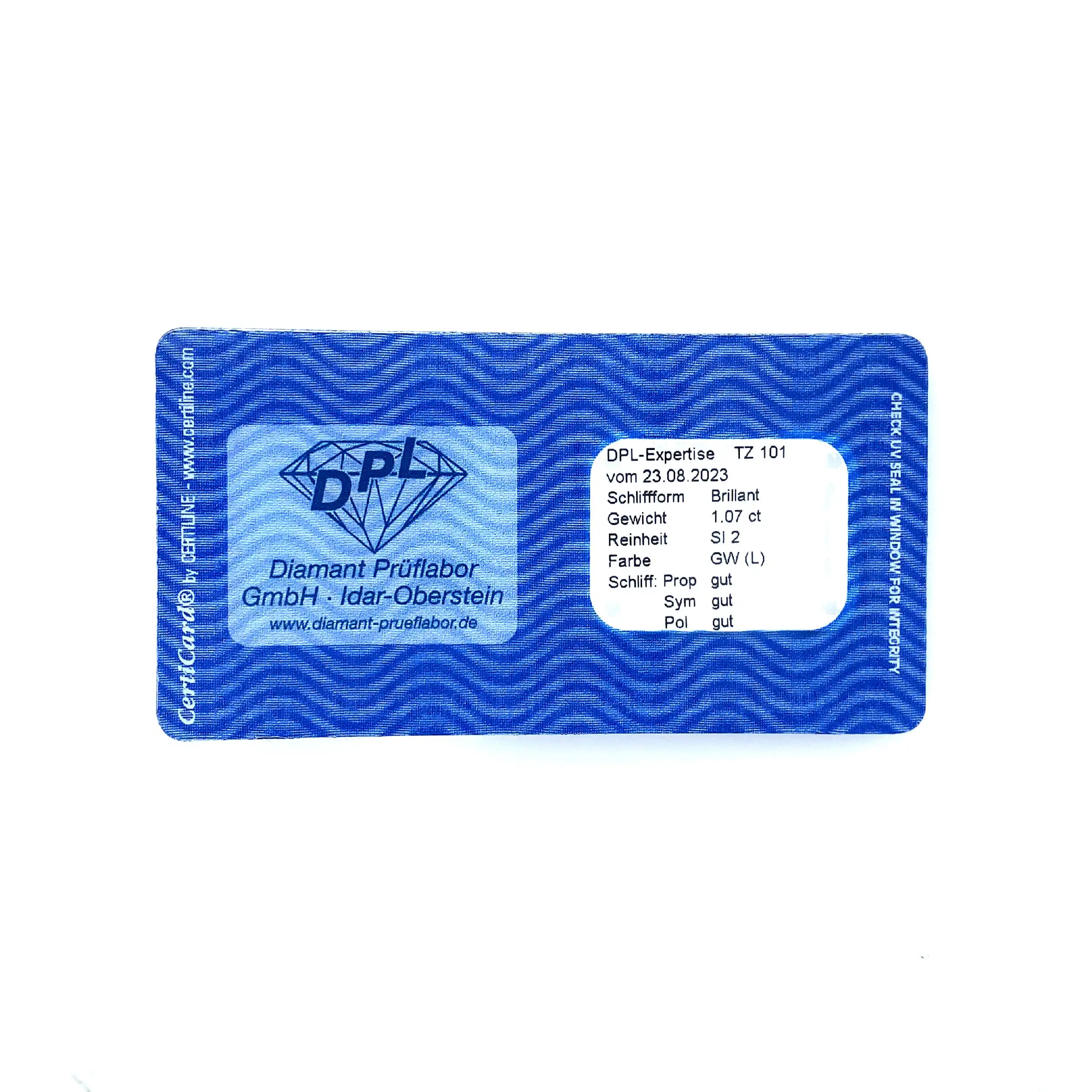 Loser Brillant 1,07ct L/SI2 G/G/G, eingeschweißt mit Expertise von DPL Loser Brillant 1,07ct L/SI2 G/G/G, eingeschweißt mit Expertise von DPL