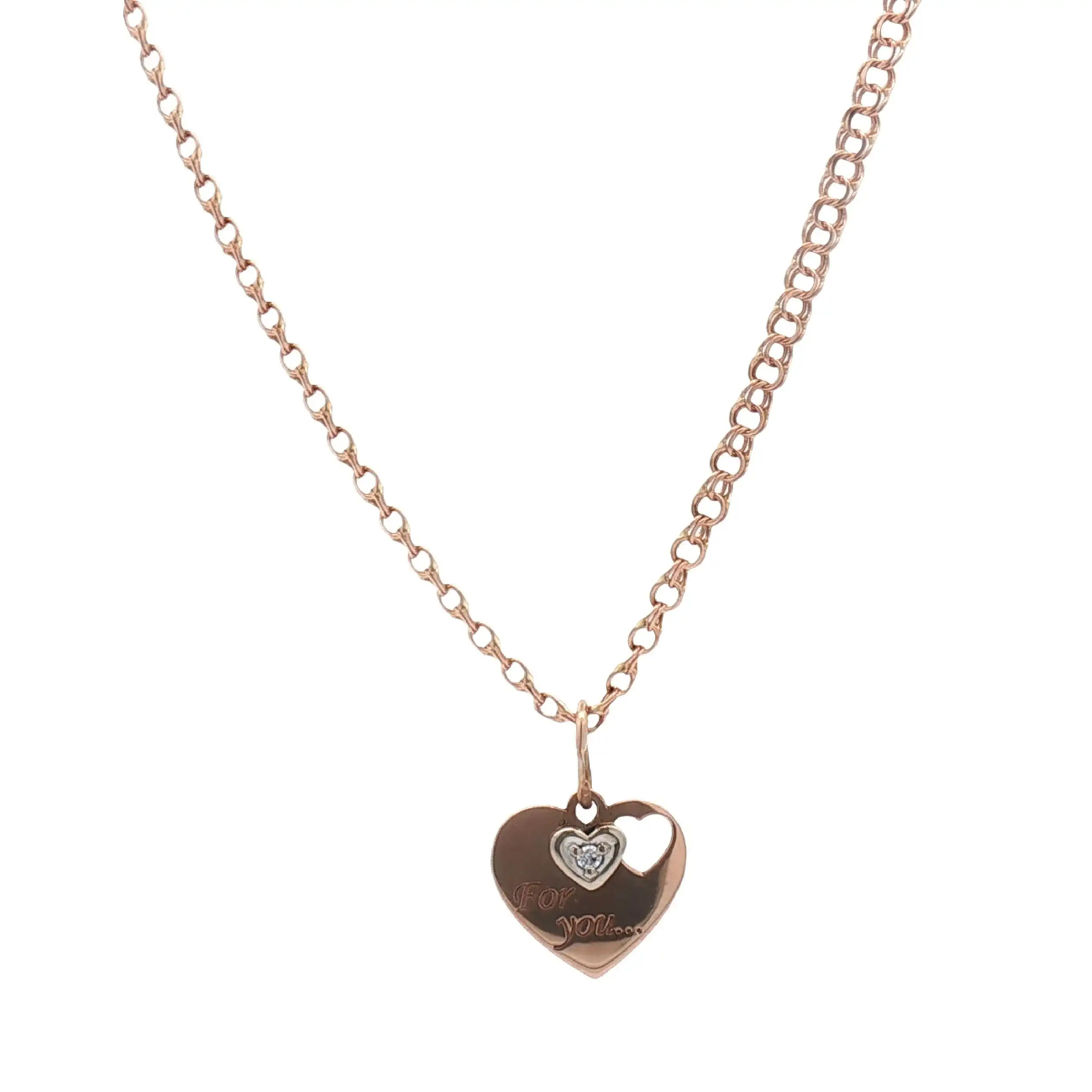 Kette Rotgold mit Herzanhänger und Zirkonia