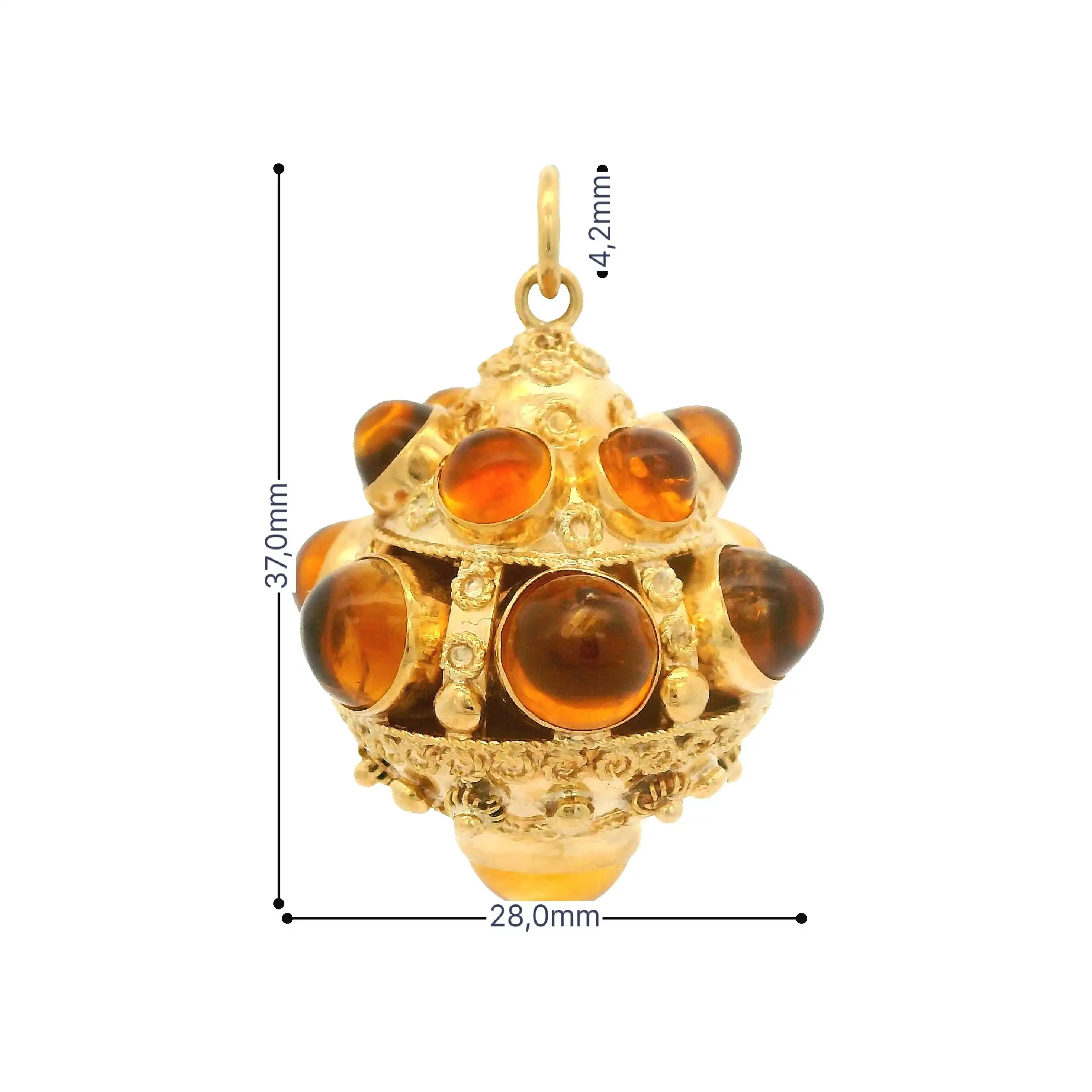 Kugelanhänger Gelbgold verschnörkelt mit Cabochon