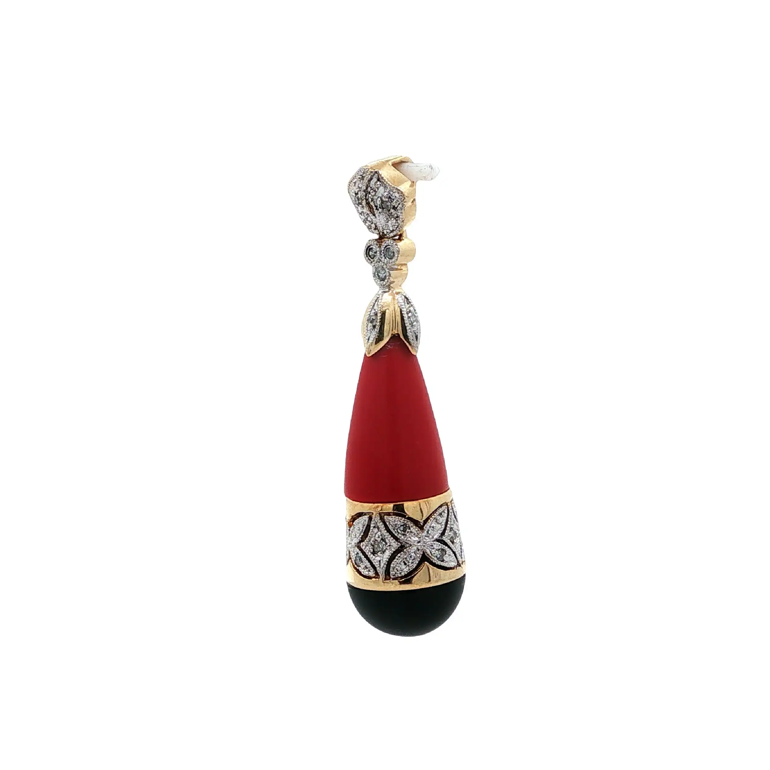 Anhänger Gelbgold mit Onyx, Koralle & Diamanten Anhänger Gelbgold mit Onyx, Koralle & Diamanten