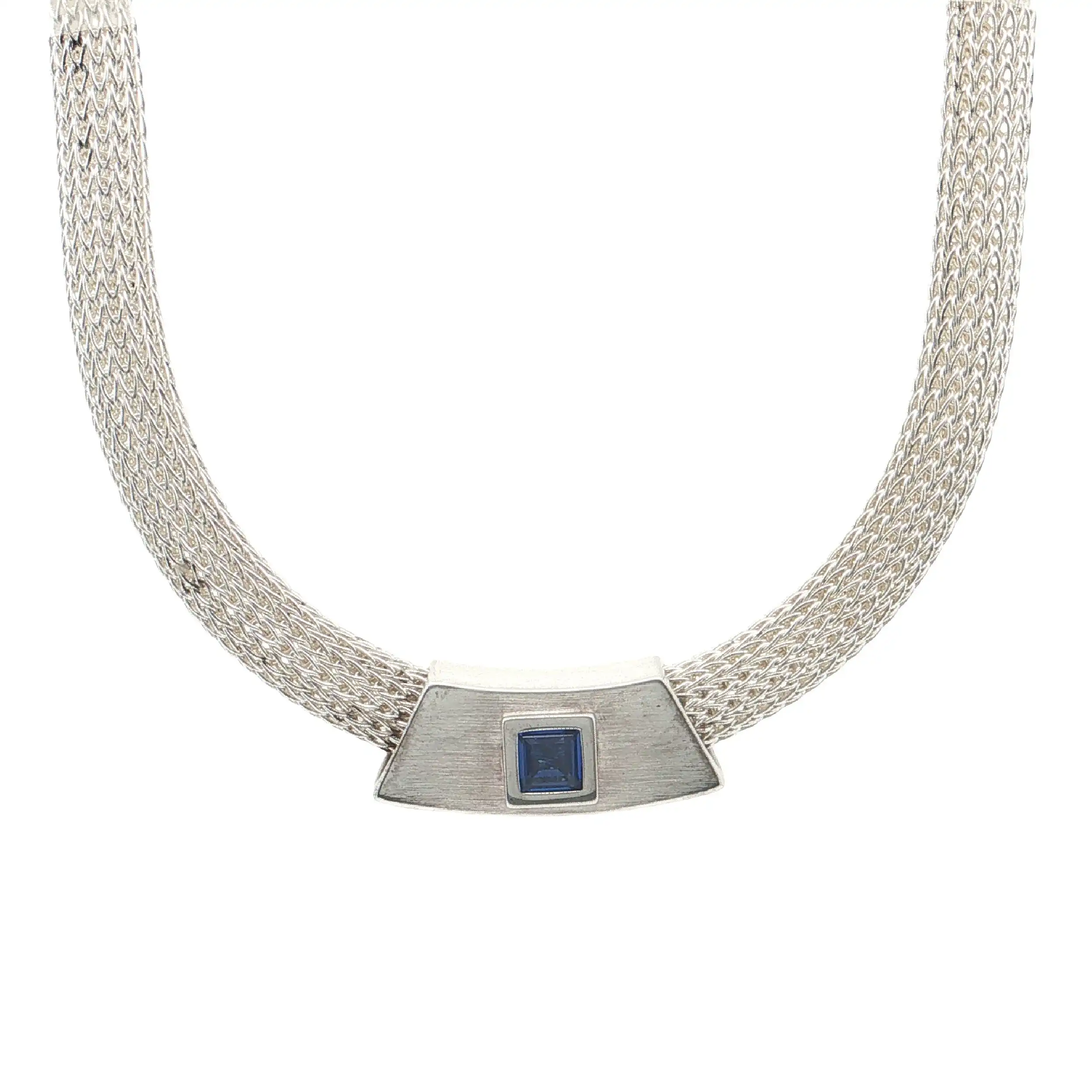 Strickcollier Silber mit Anhänger mit blauem Farbstein Strickcollier Silber mit Anhänger mit blauem Farbstein