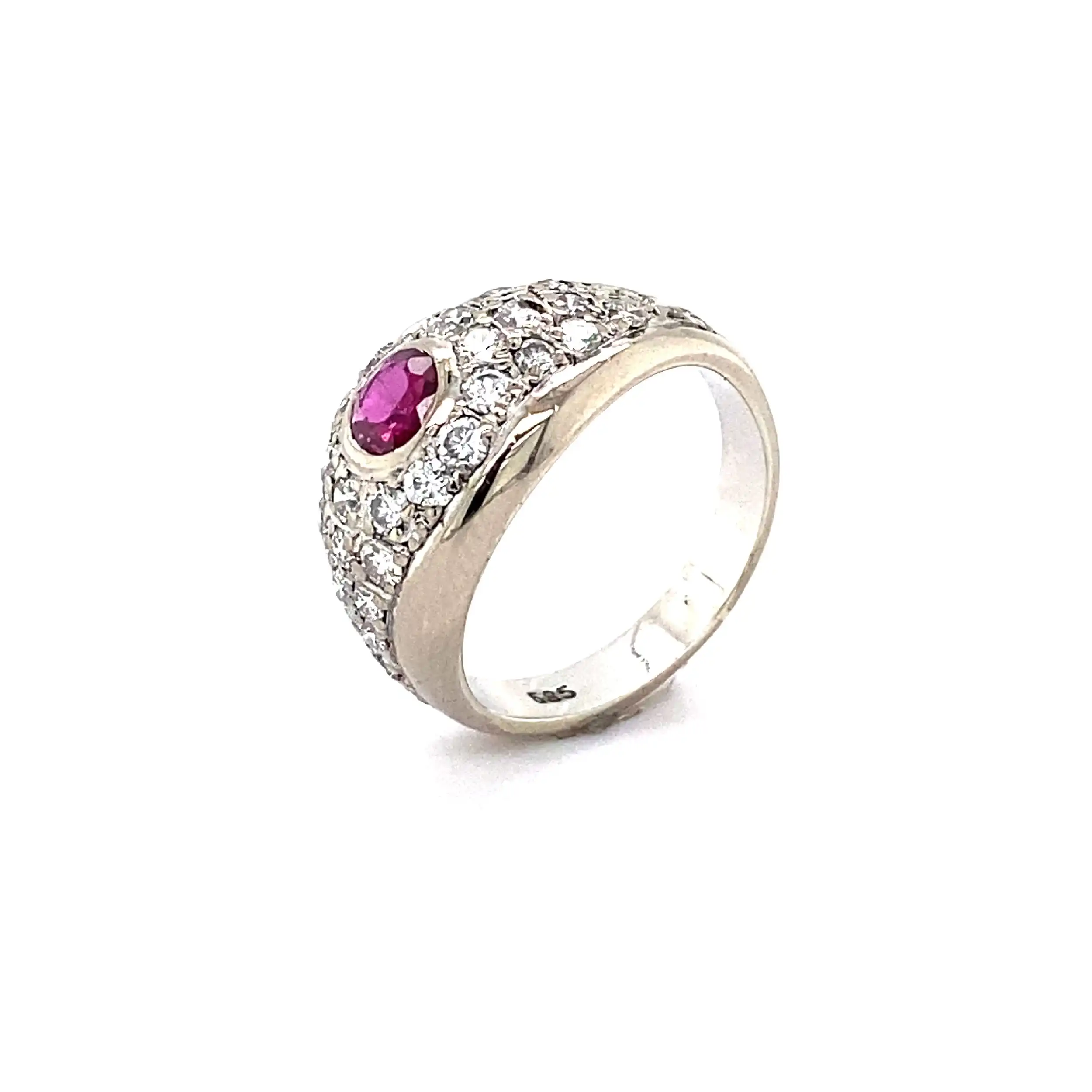 Ring Weißgold mit Brillanten und Rotem Farbstein Ring Weißgold mit Brillanten und Rotem Farbstein
