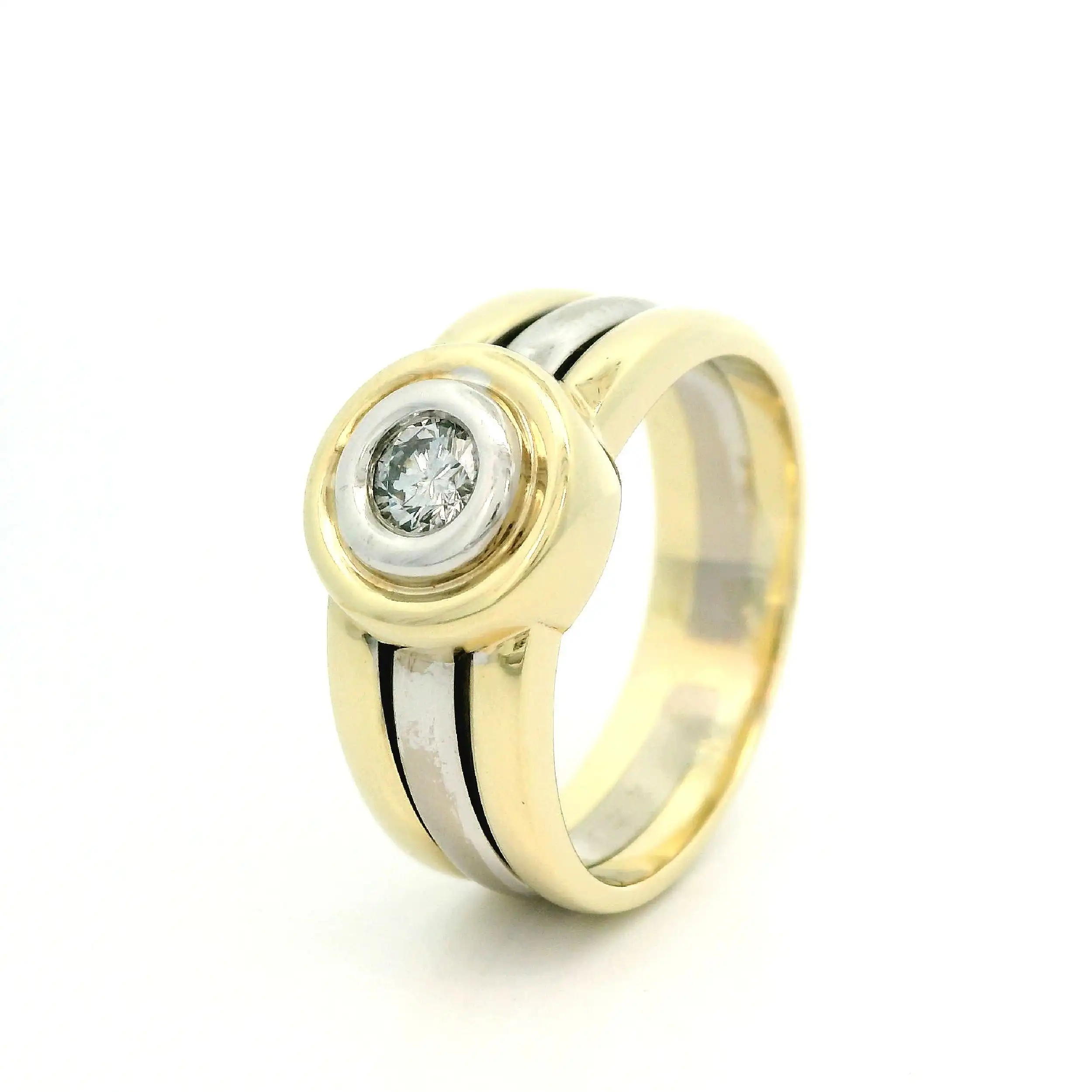 Ring Bicolor mit Brillant, graviert mit 0,22 ct