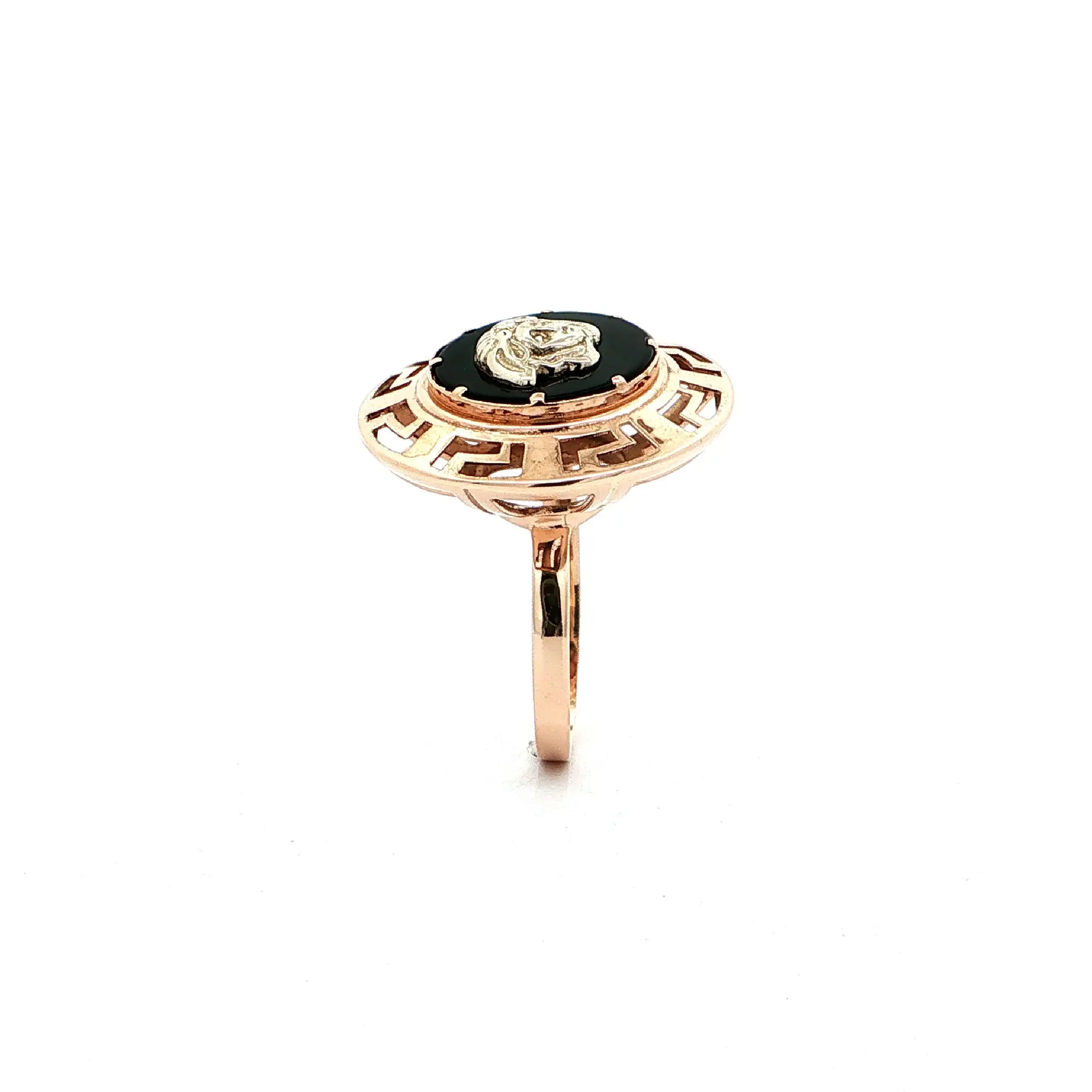 Ring Bicolor mit schwarzem Farbstein & Medusa Ring Bicolor mit schwarzem Farbstein & Medusa