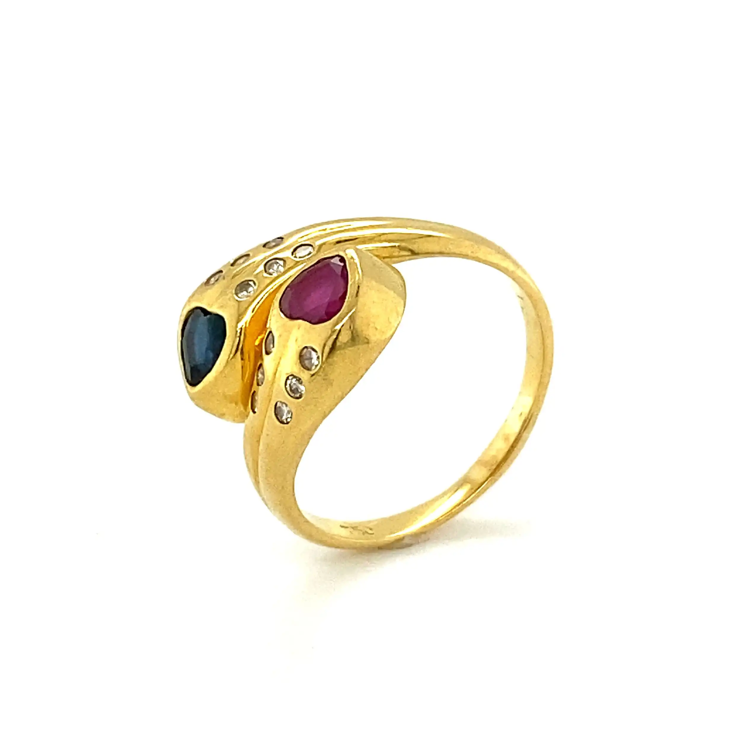 Ring Gelbgold mit Brillanten und rot/blauen Farbsteinen Ring Gelbgold mit Brillanten und rot/blauen Farbsteinen