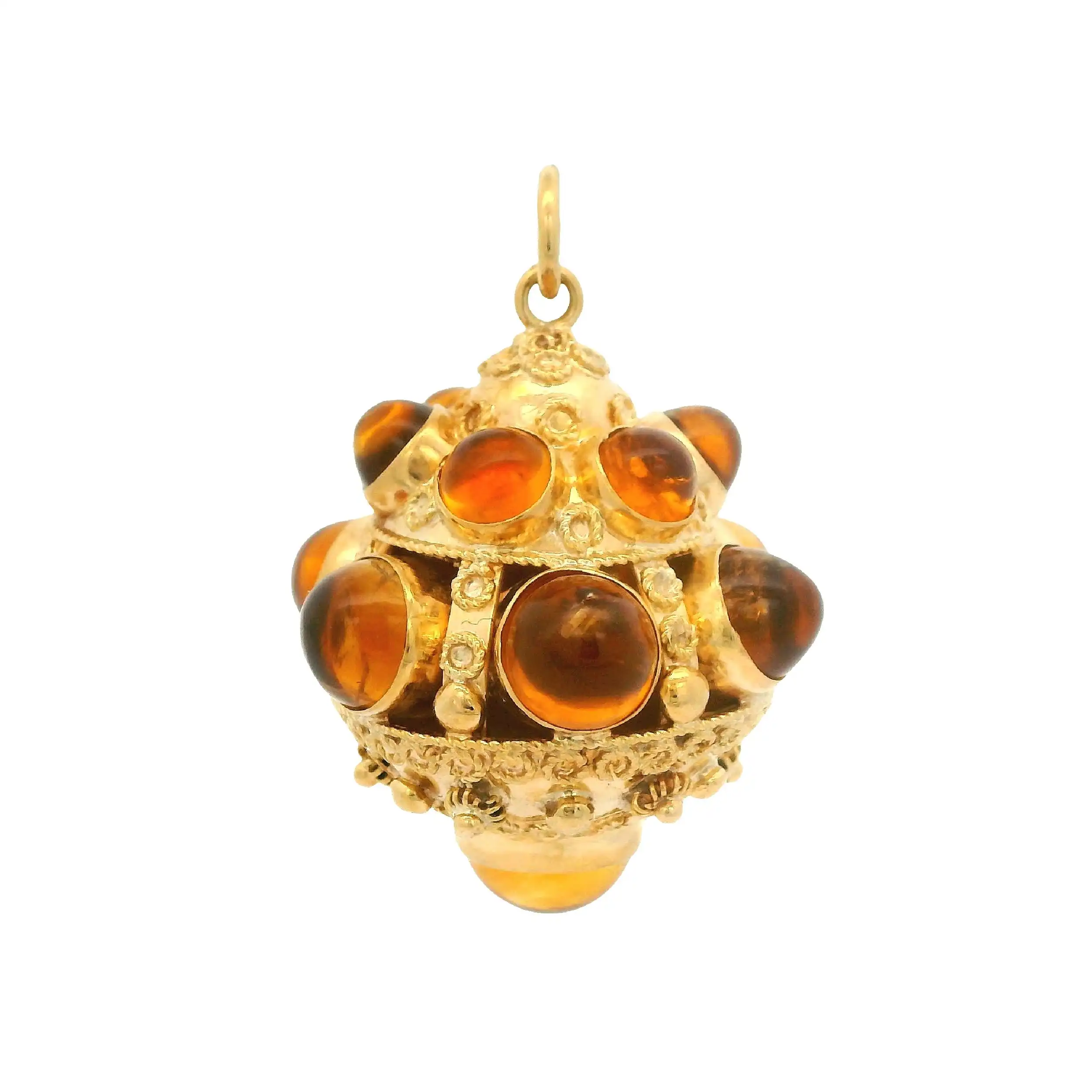 Kugelanhänger Gelbgold verschnörkelt mit Cabochon Kugelanhänger Gelbgold verschnörkelt mit Cabochon