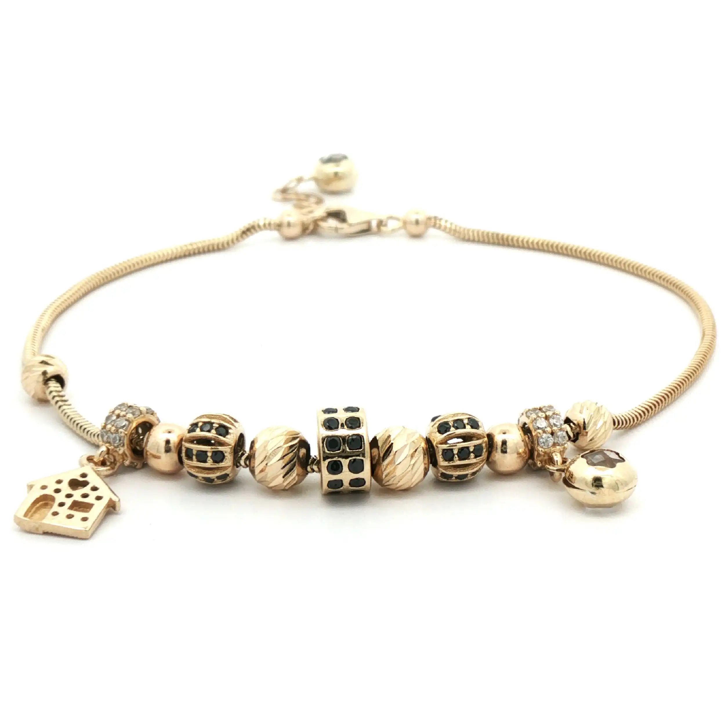 Schlangenarmband Gelbgold mit Anhänger, Farbsteinen und Zirkonia