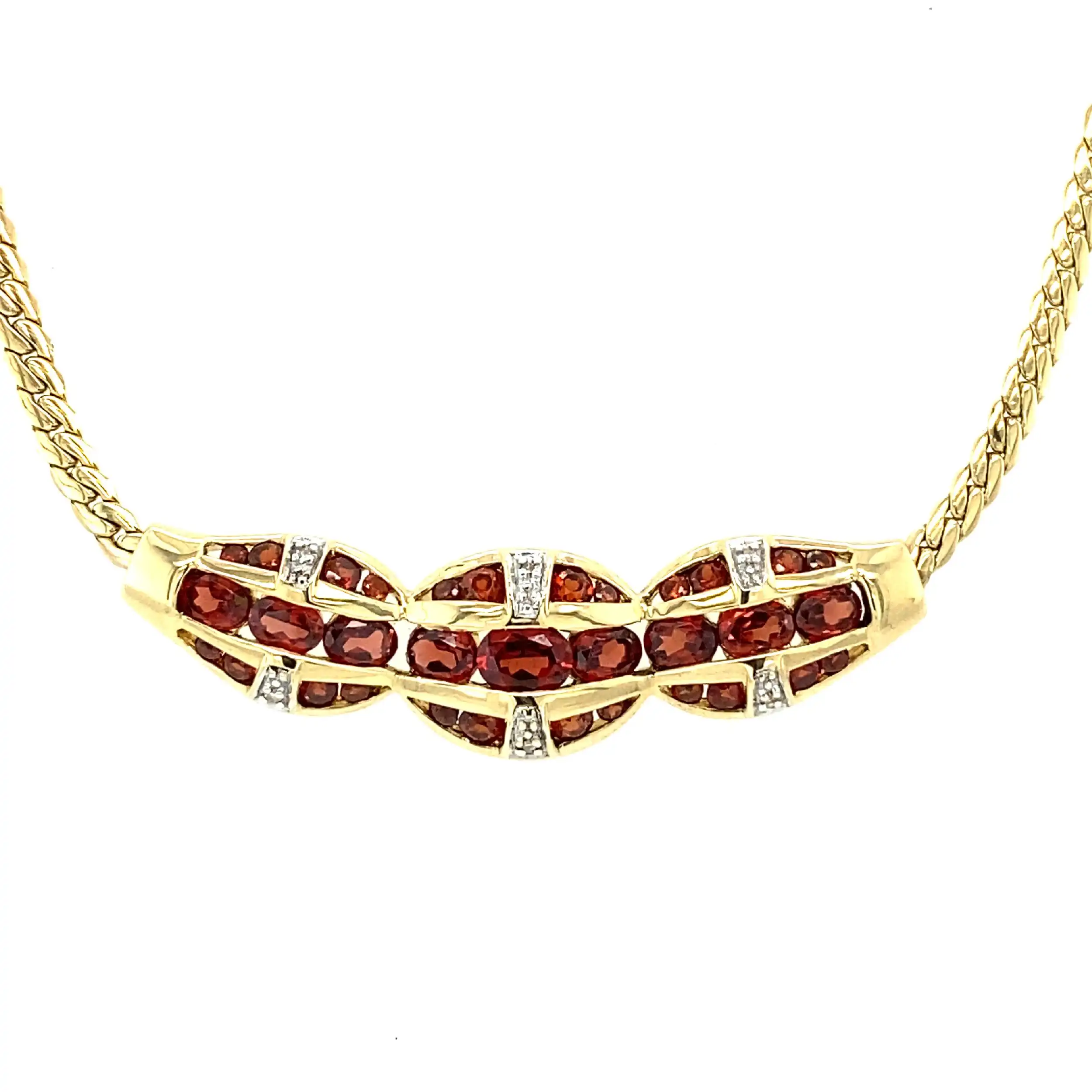 Collier Gelbgold mit Granat und Diamanten