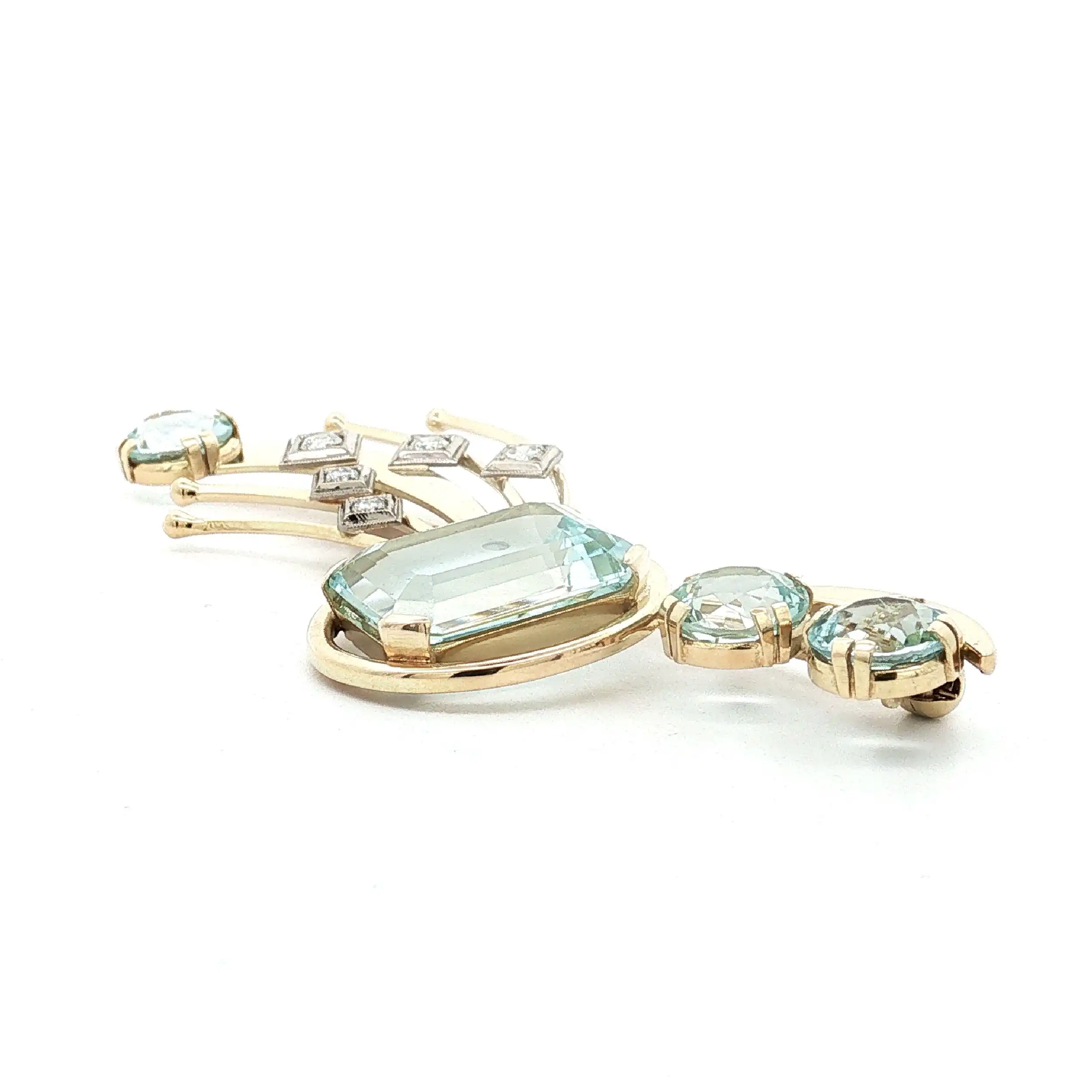 Brosche Gelbgold mit Brillanten & Aquamarin Brosche Gelbgold mit Brillanten & Aquamarin