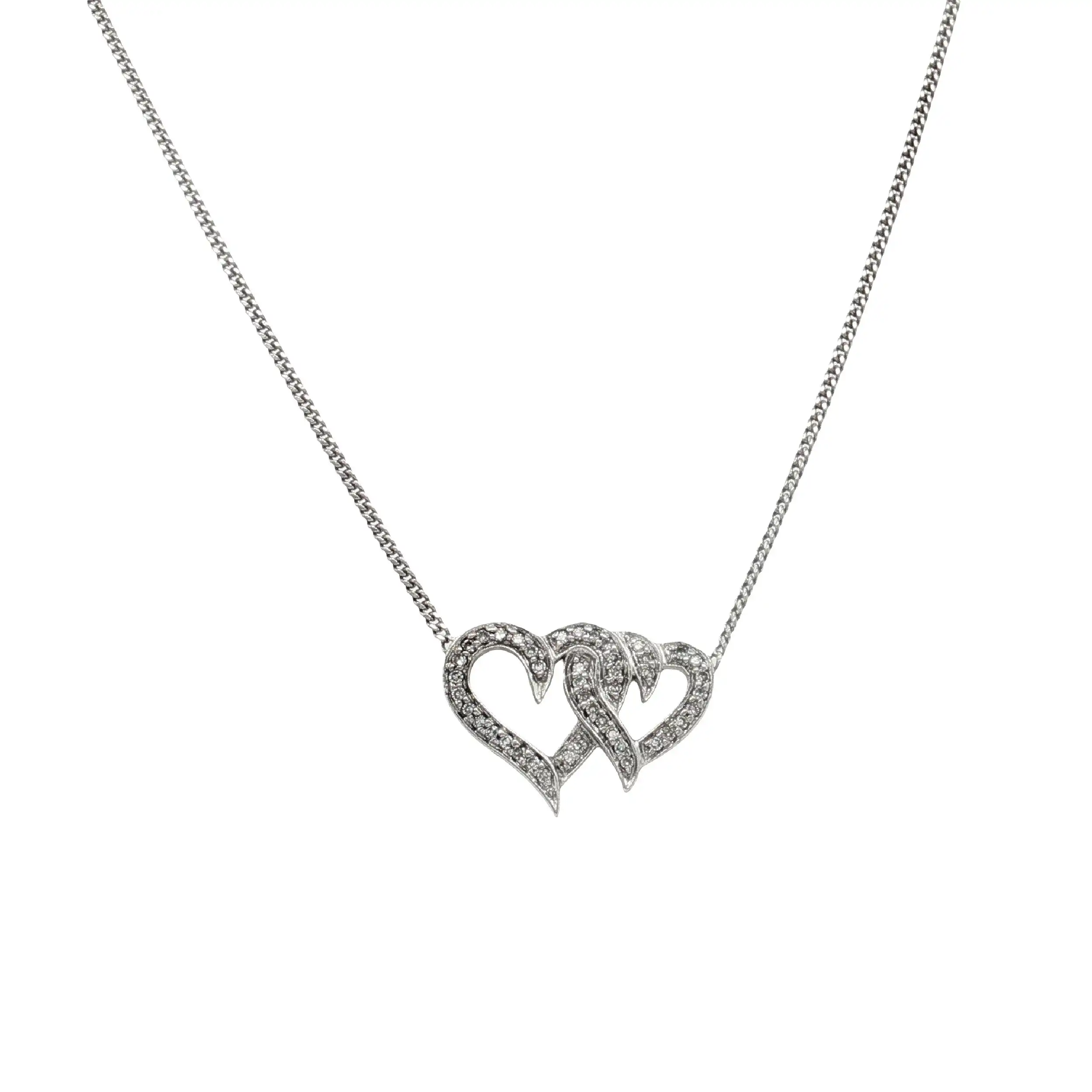 Collier Weißgold verschlungene Herzen mit Diamanten Collier Weißgold verschlungene Herzen mit Diamanten