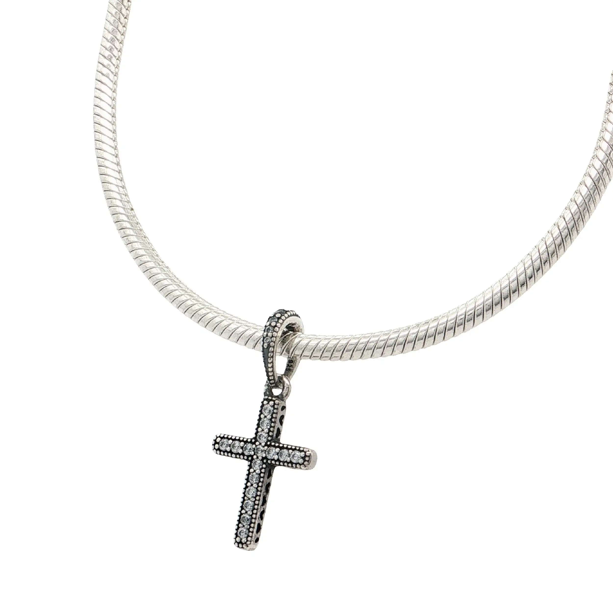 Schlangenkette Silber "Pandora" mit Kreuzanhänger mit Zirkonia