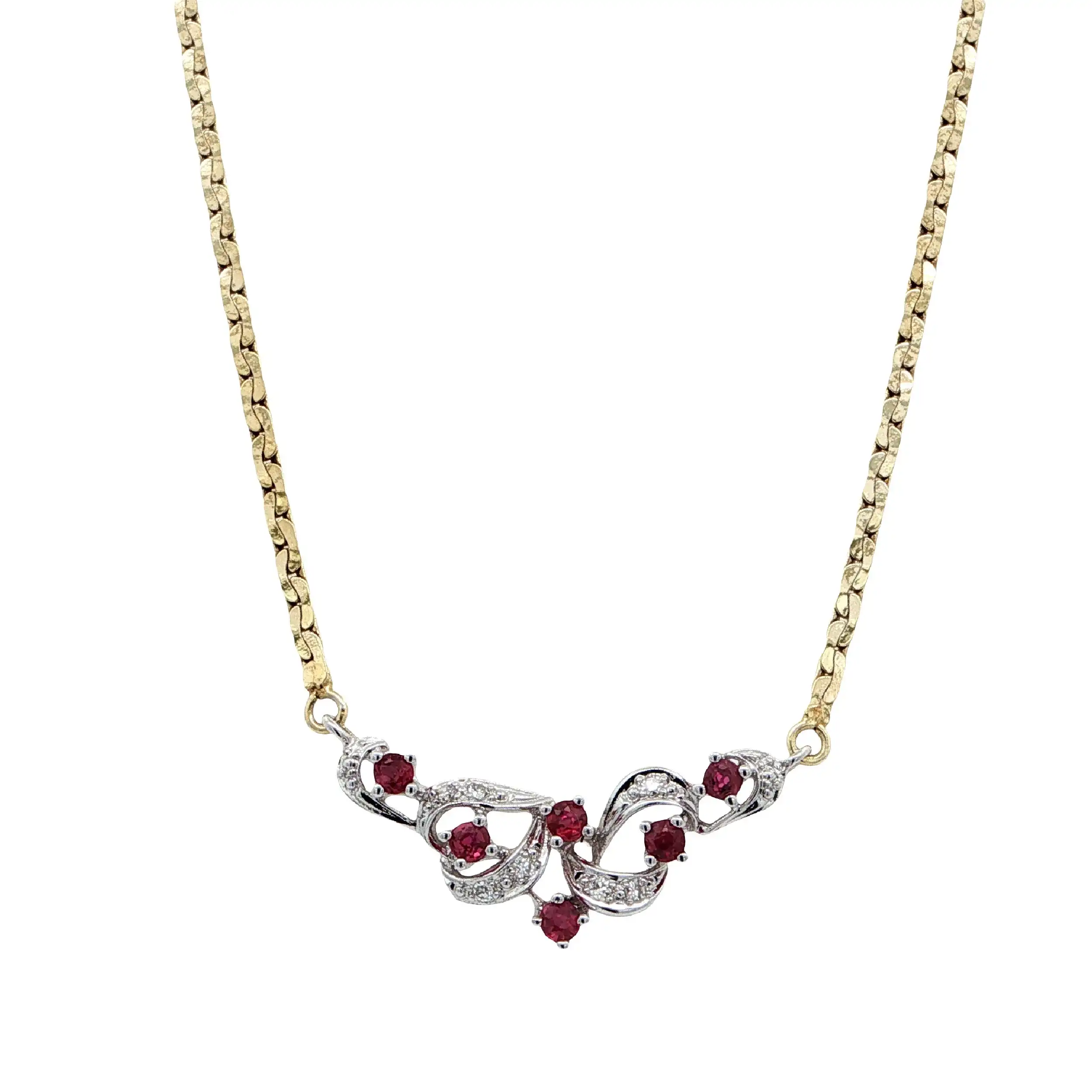 Collier Bicolor mit Rubinen & Diamanten, graviert mit 0,07ct.