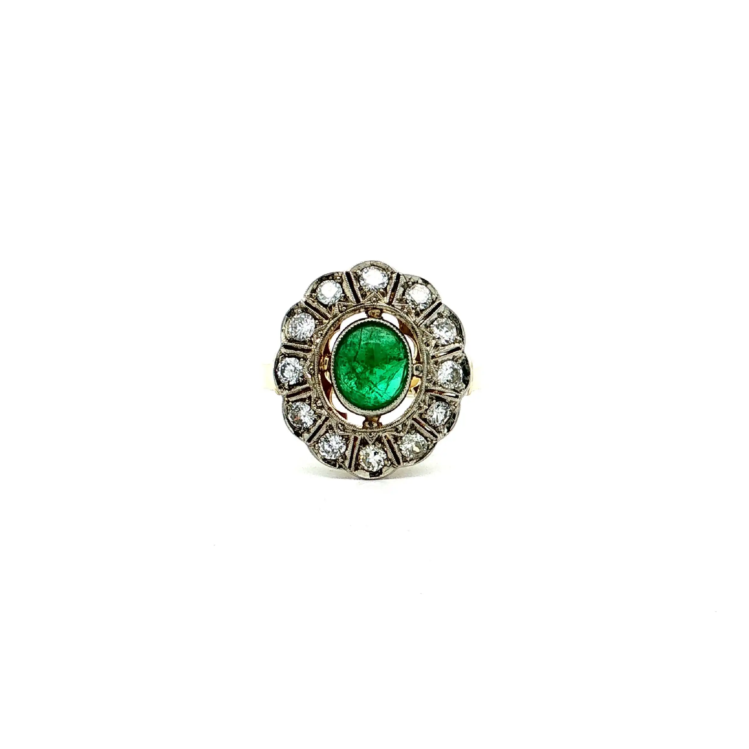 Ring Bicolor mit Smaragd Cabochon & Brillanten Ring Bicolor mit Smaragd Cabochon & Brillanten