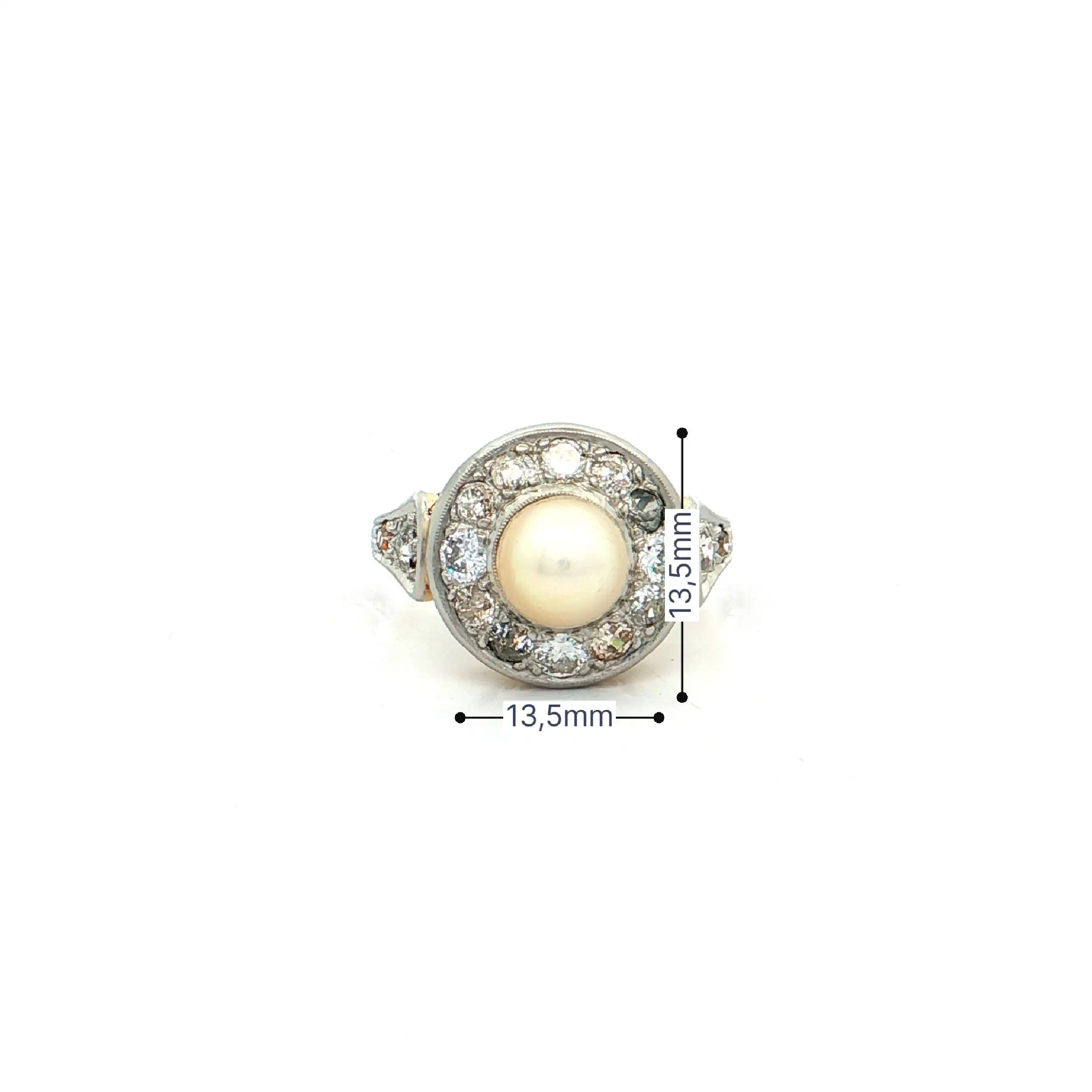 Ring Bicolor mit Altschliff Diamanten und Perle Ring Bicolor mit Altschliff Diamanten und Perle
