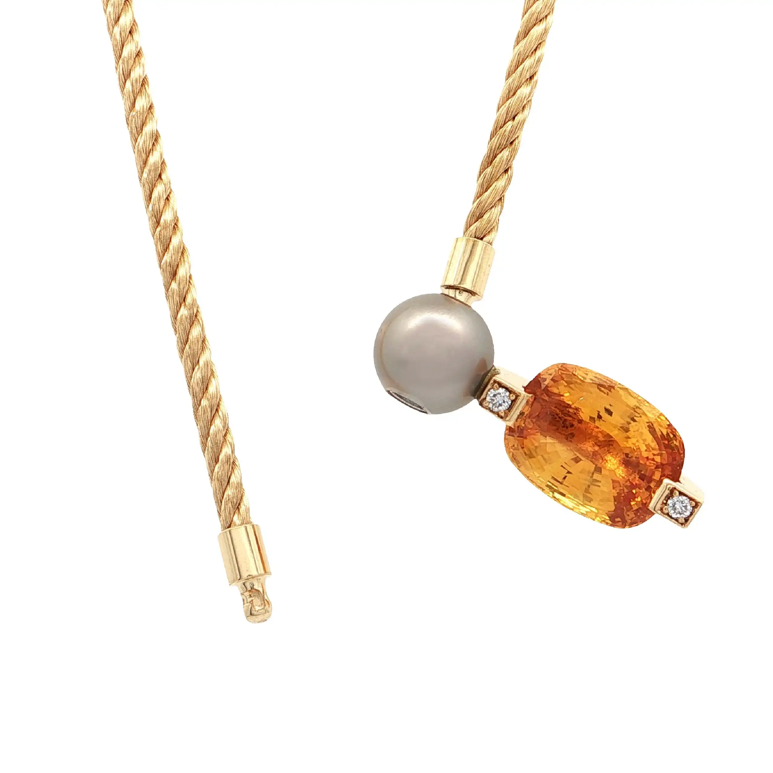 Strickcollier Gelbgold mit Anhänger aus Perle, Brillanten und gelbem Saphir Strickcollier Gelbgold mit Anhänger aus Perle, Brillanten und gelbem Saphir