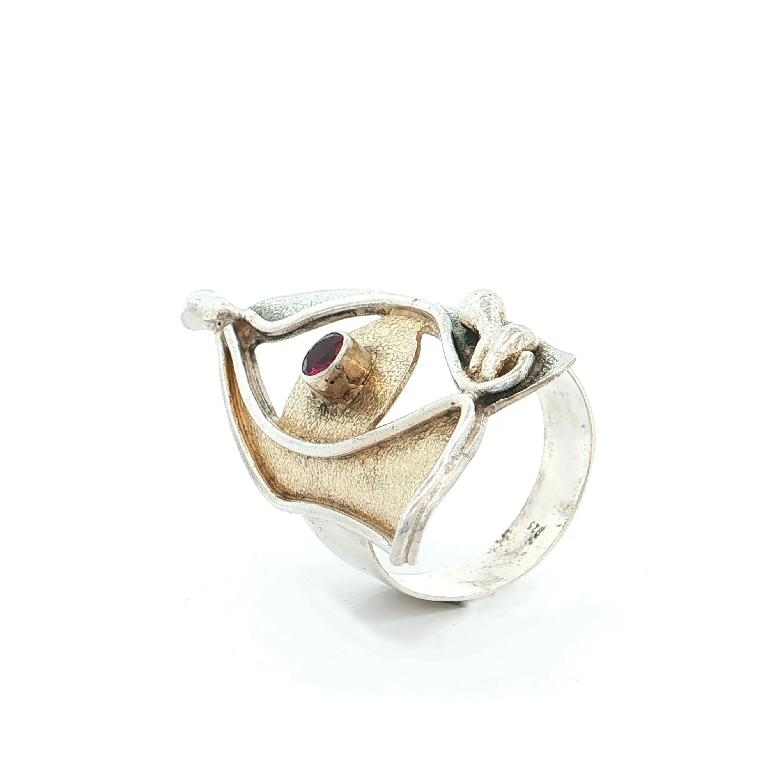 Ring Silber teilvergoldet mit pinkem Farbstein