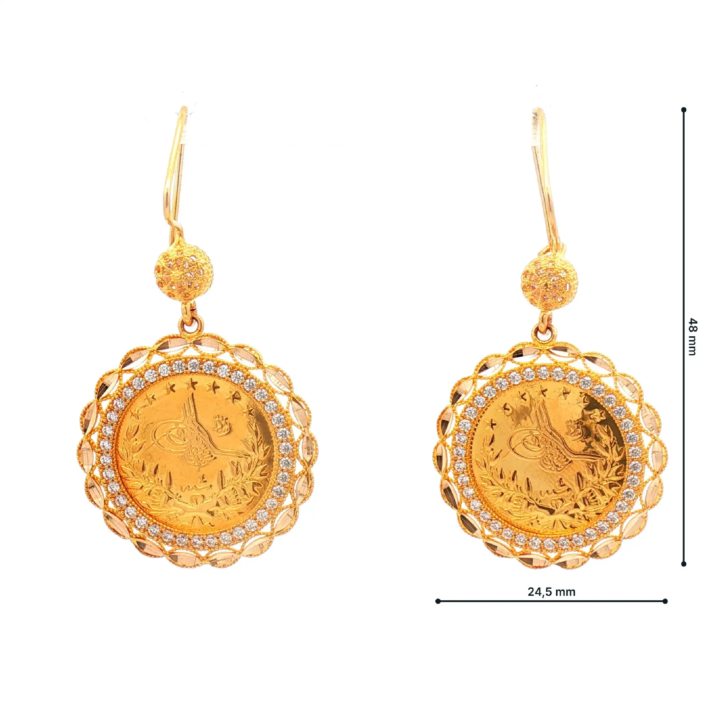 Ohrhänger Gelbgold mit Zirkonia und Münzimmitat Ohrhänger Gelbgold mit Zirkonia und Münzimmitat