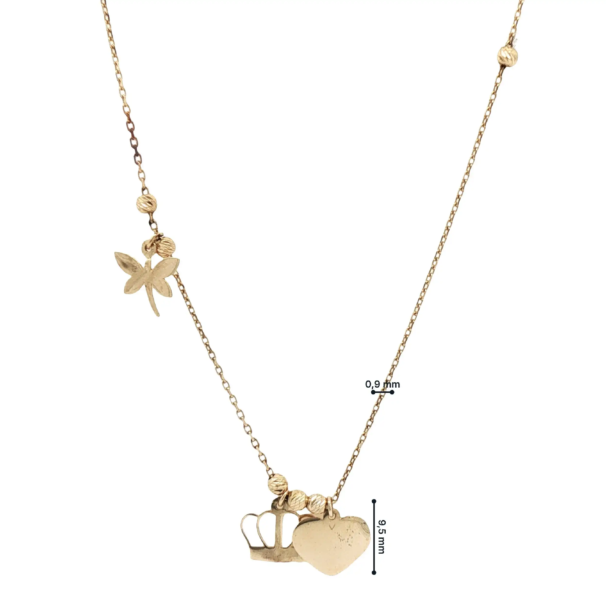 Ankerkette Gelbgold mit Herz, Krone, Schmetterling