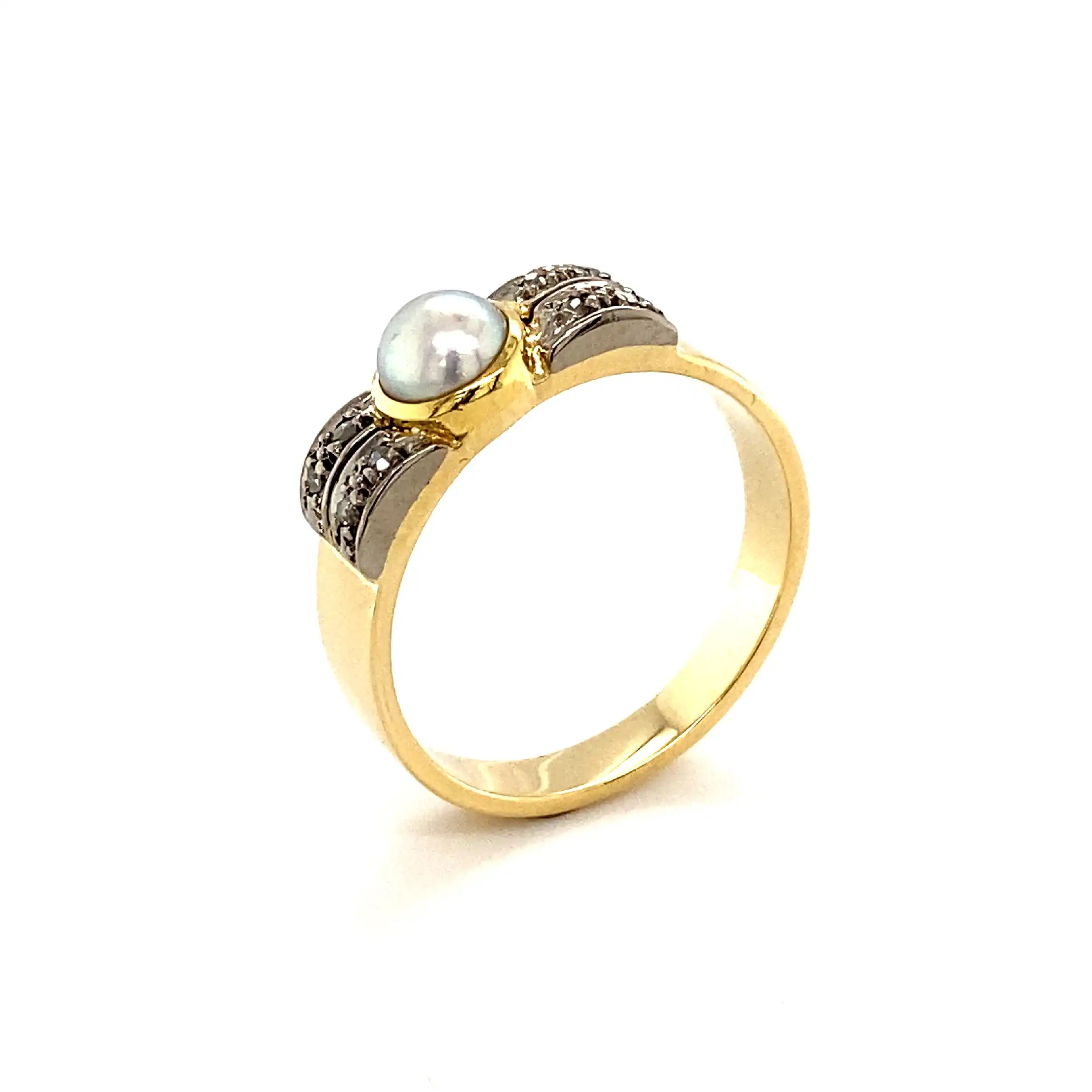 Ring Bicolor mit Perle & Diamantrosen