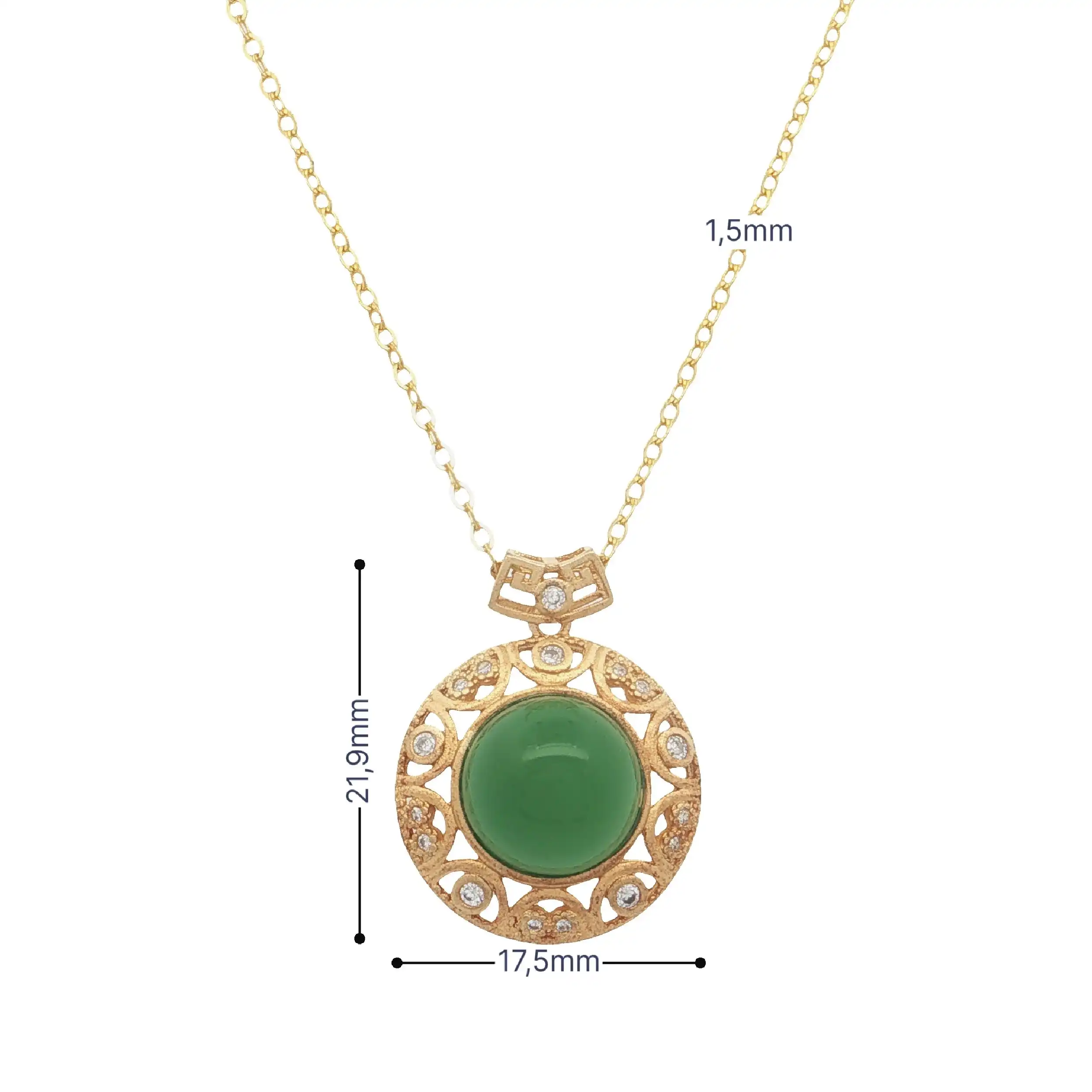 Kette Silber vergoldet mit Anhänger mit Zirkonia und grünem Farbstein Kette Silber vergoldet mit Anhänger mit Zirkonia und grünem Farbstein