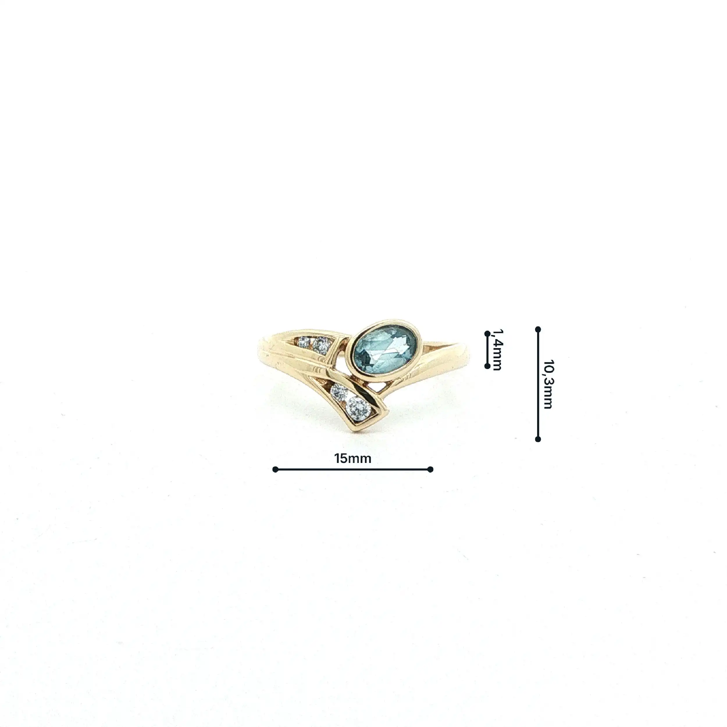 Ring Gelbgold mit hellblauem Farbstein & Zirkonia Ring Gelbgold mit hellblauem Farbstein & Zirkonia