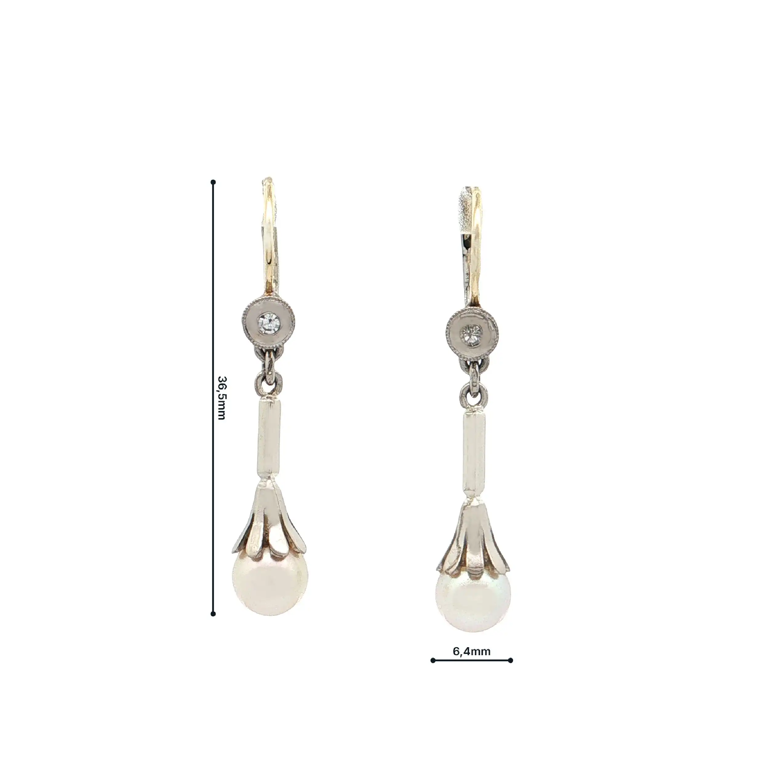 Ohrhänger Bicolor mit Perle und Diamanten Ohrhänger Bicolor mit Perle und Diamanten