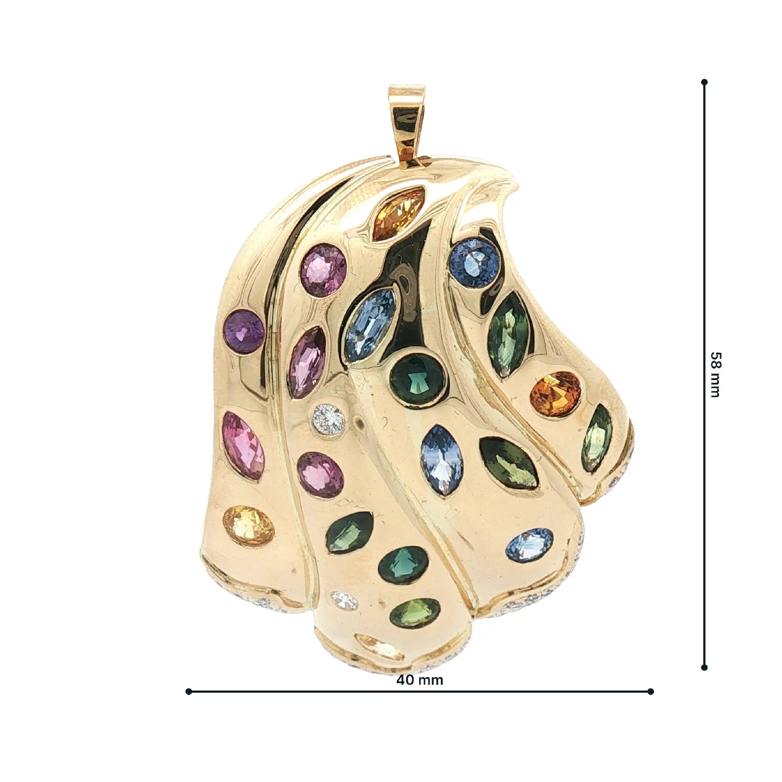 Brosche/Anhänger Bicolor mit Brillanten und verschiedenen Farbsteinen Brosche/Anhänger Bicolor mit Brillanten und verschiedenen Farbsteinen