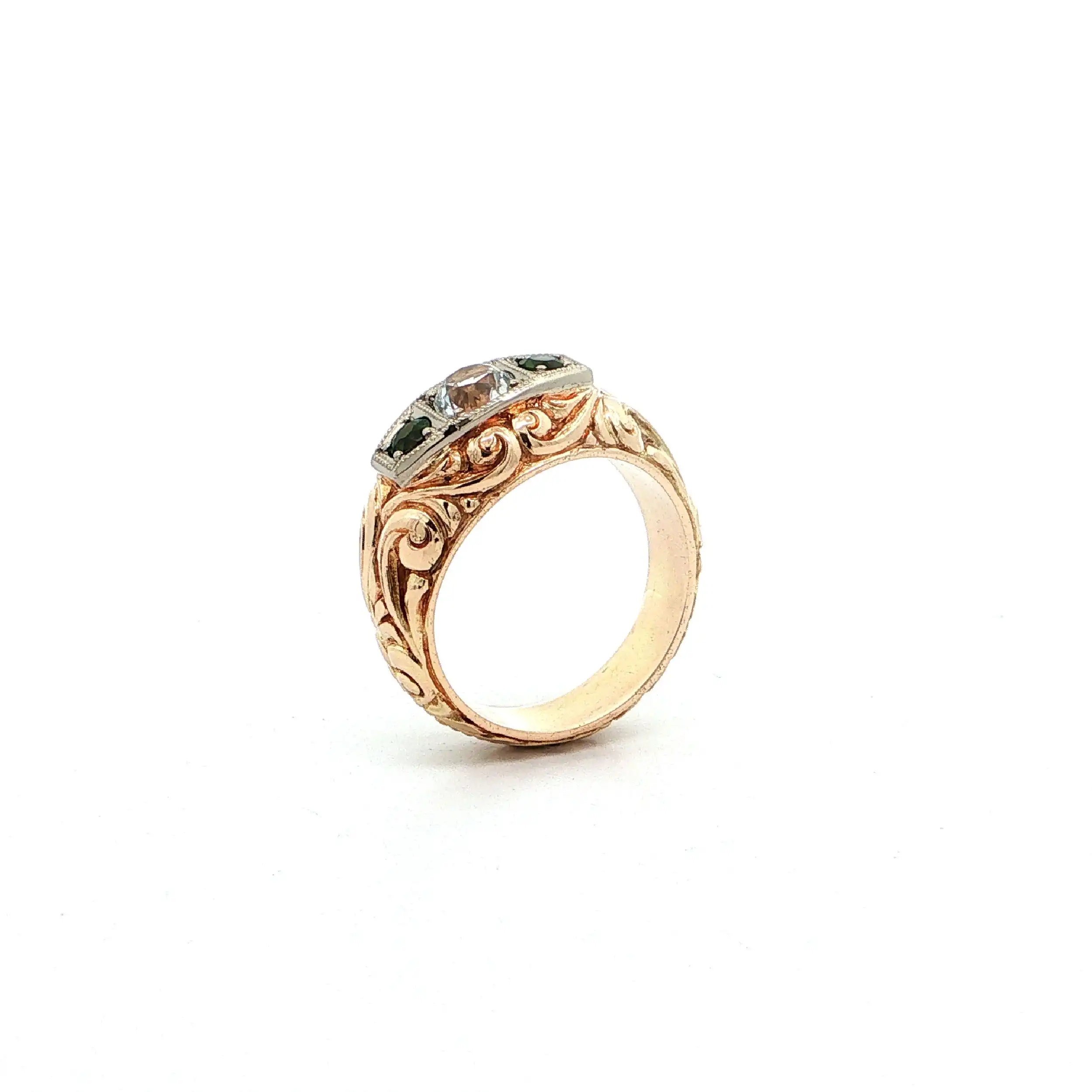 Ring Gelbgold mit grünen Farbsteinen & Zirkonia