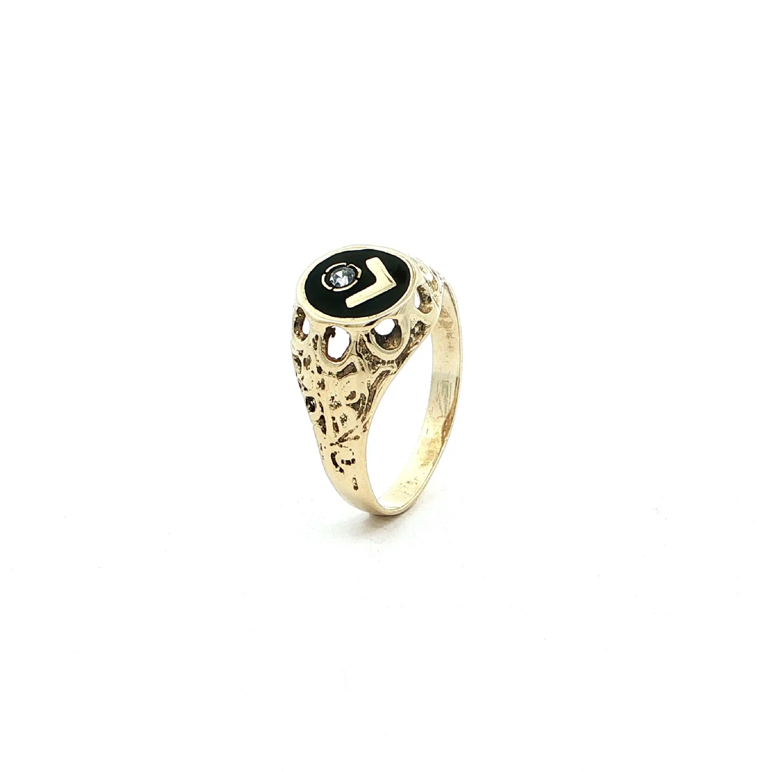 Ring Gelbgold mit schwarzem Lack & Zirkonia