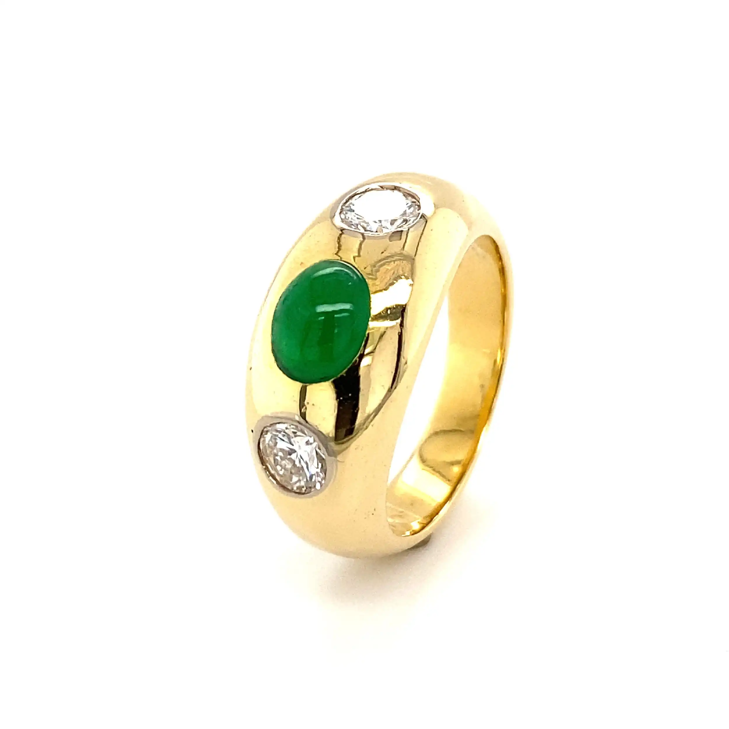Ring Gelbgold mit Smaragd Cabochon & Brillanten Ring Gelbgold mit Smaragd Cabochon & Brillanten