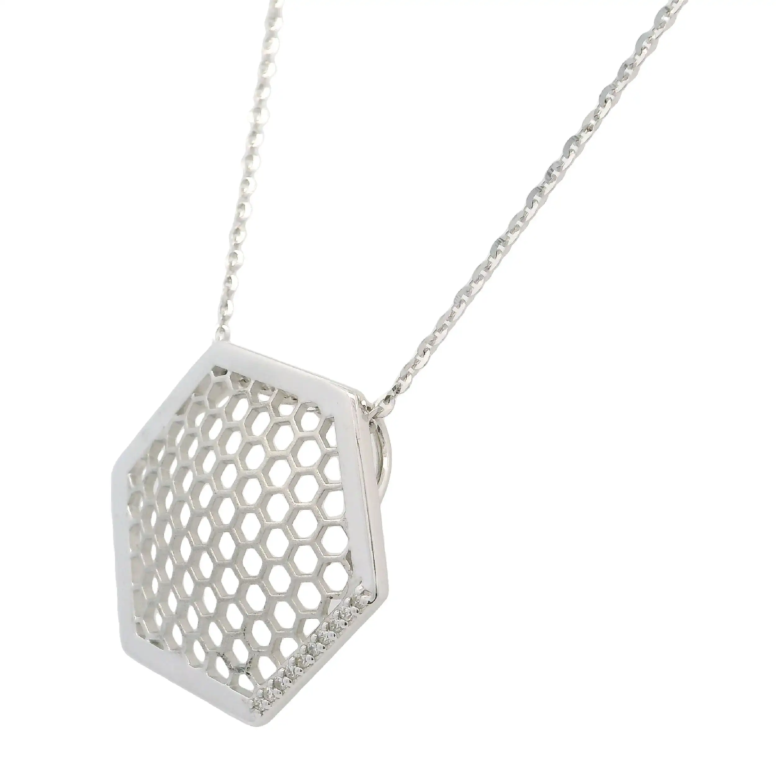 Collier Silber mit Hexagonalem Anhänger & Zirkonia Collier Silber mit Hexagonalem Anhänger & Zirkonia