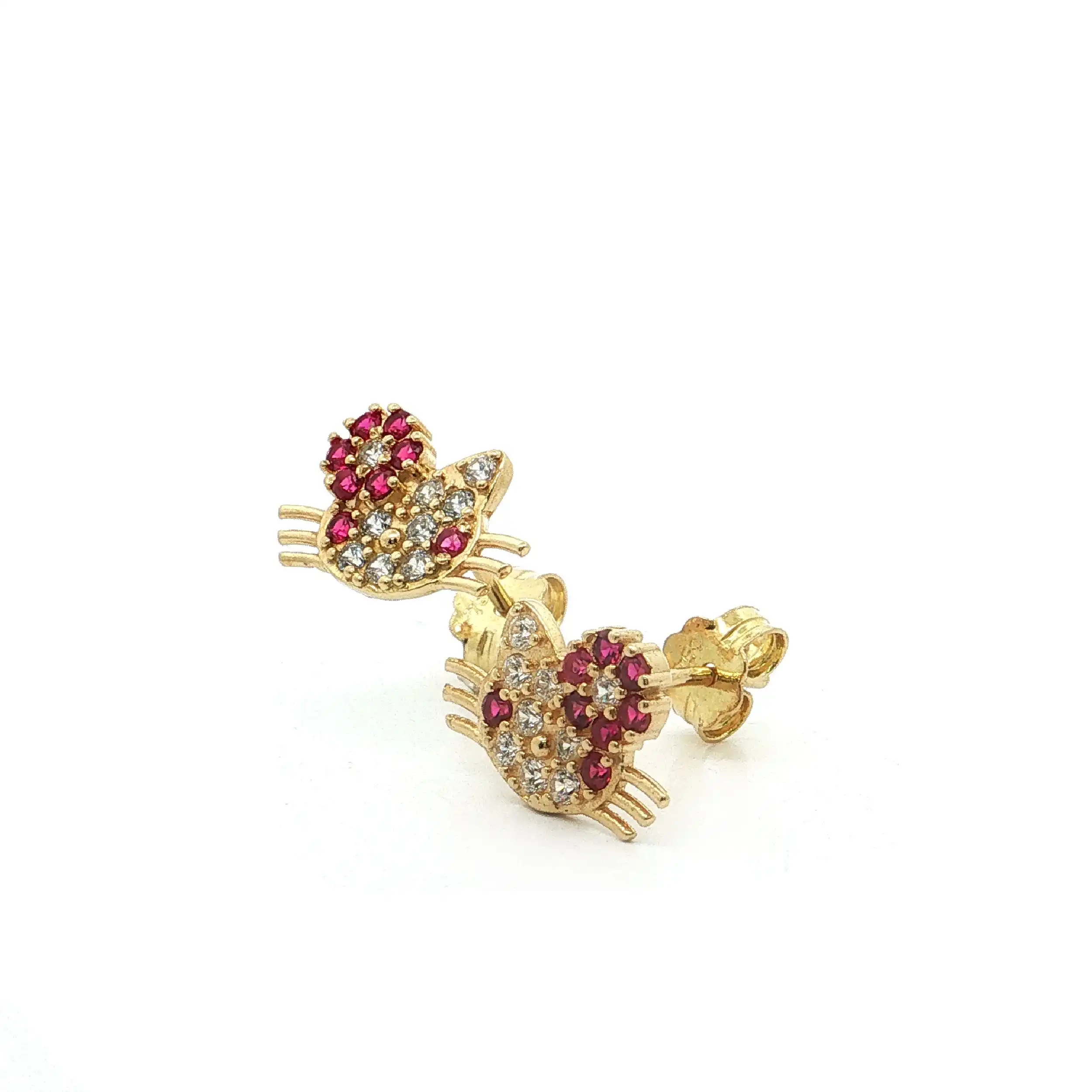 Ohrstecker Gelbgold "Hello Kitty" mit Zirkonia und pinken Farbsteinen