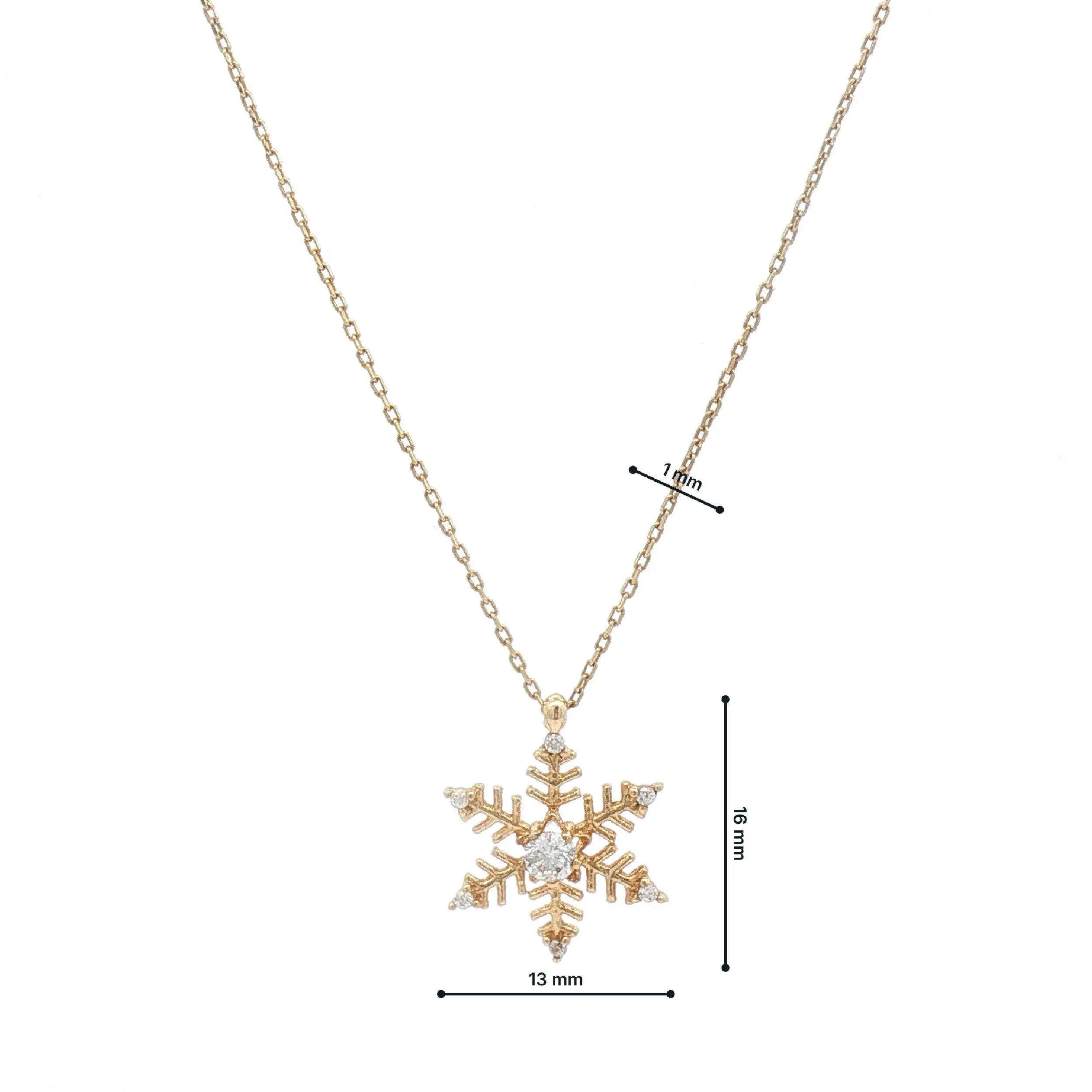 Ankerkette Gelbgold mit Anhänger Schneeflocke und Zirkonia