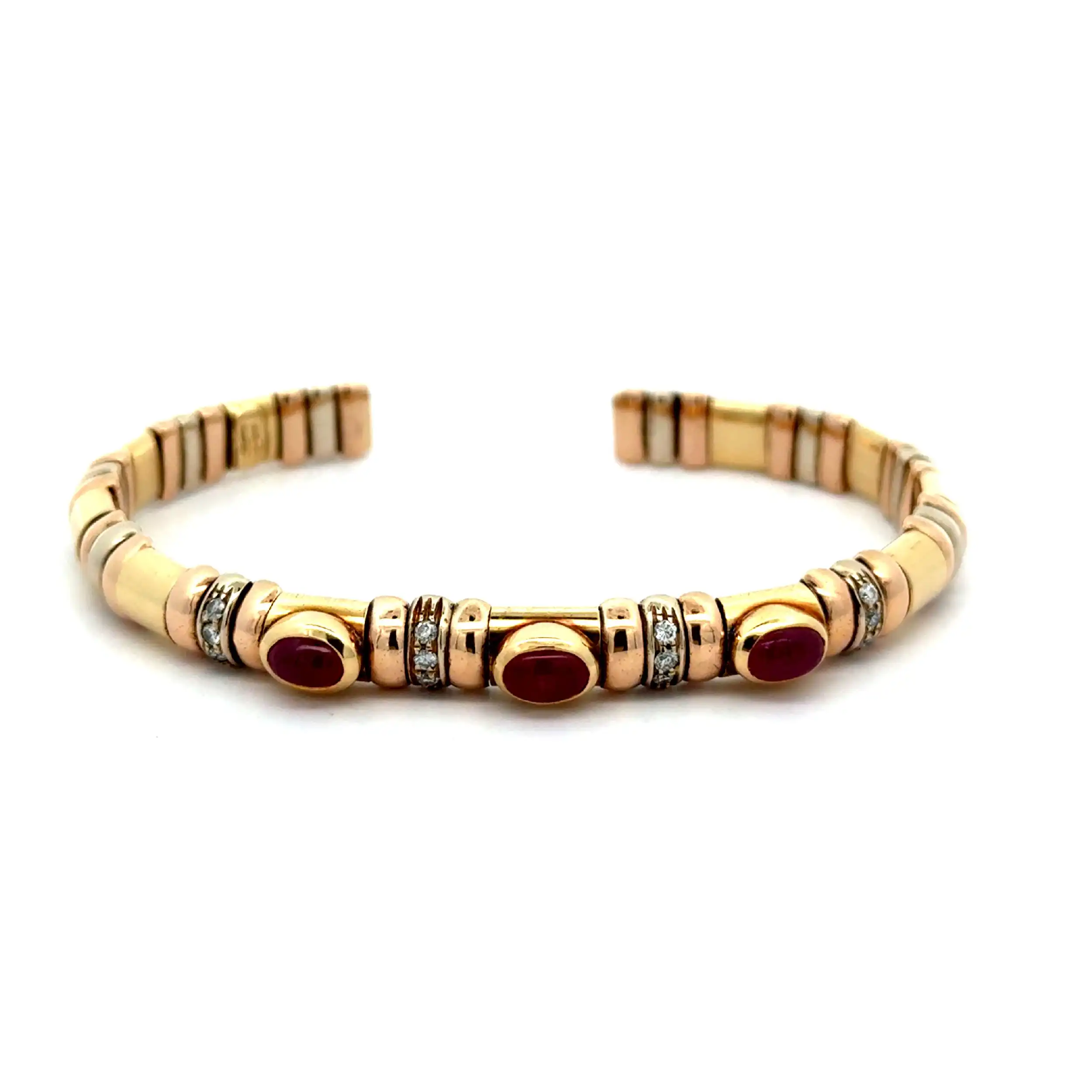 Armreif/ Spange Tricolor mit Rubin Cabochonsteinen & Brillanten Armreif/ Spange Tricolor mit Rubin Cabochonsteinen & Brillanten