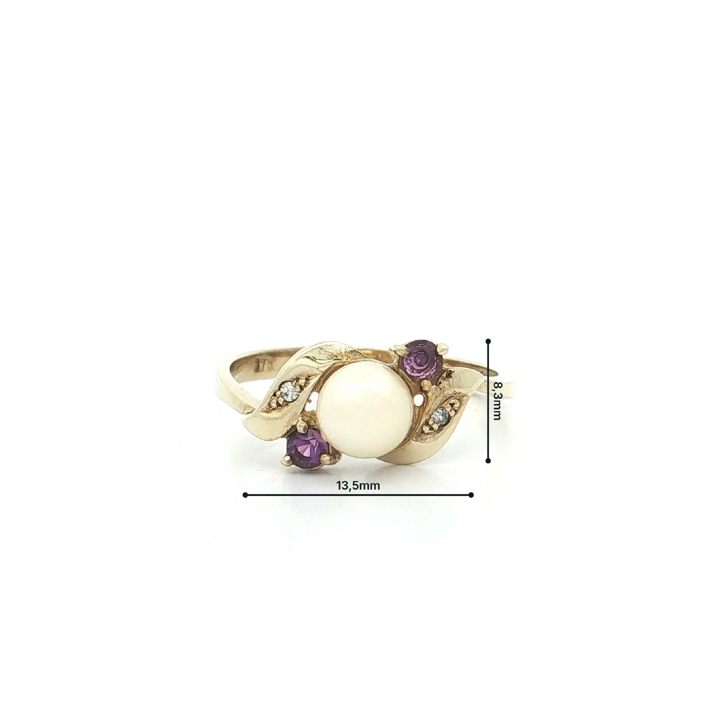 Ring Gelbgold mit Perle, Amethyst und Diamanten Ring Gelbgold mit Perle, Amethyst und Diamanten