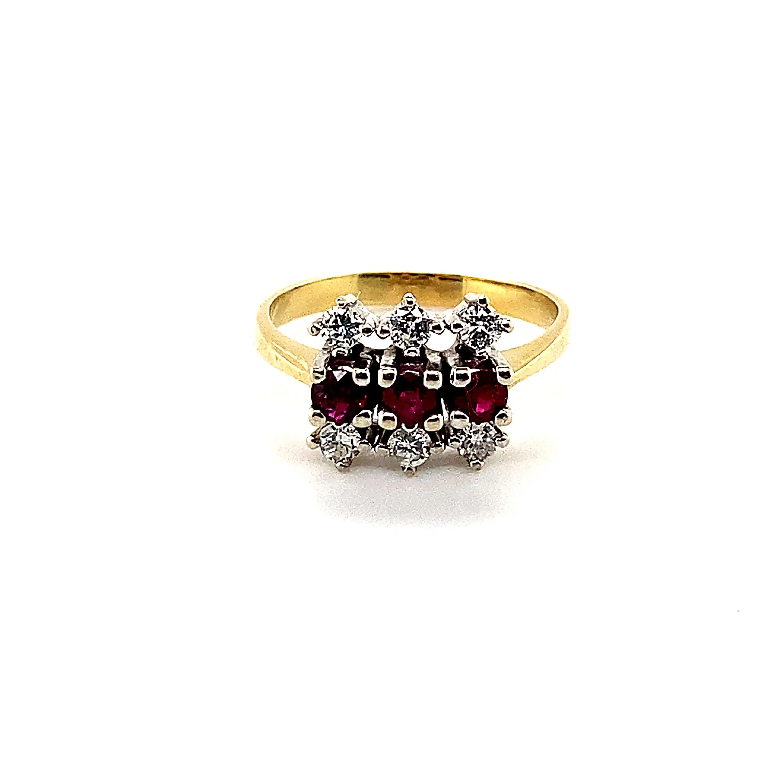 Ring Bicolor mit roten Steinen und Brillanten