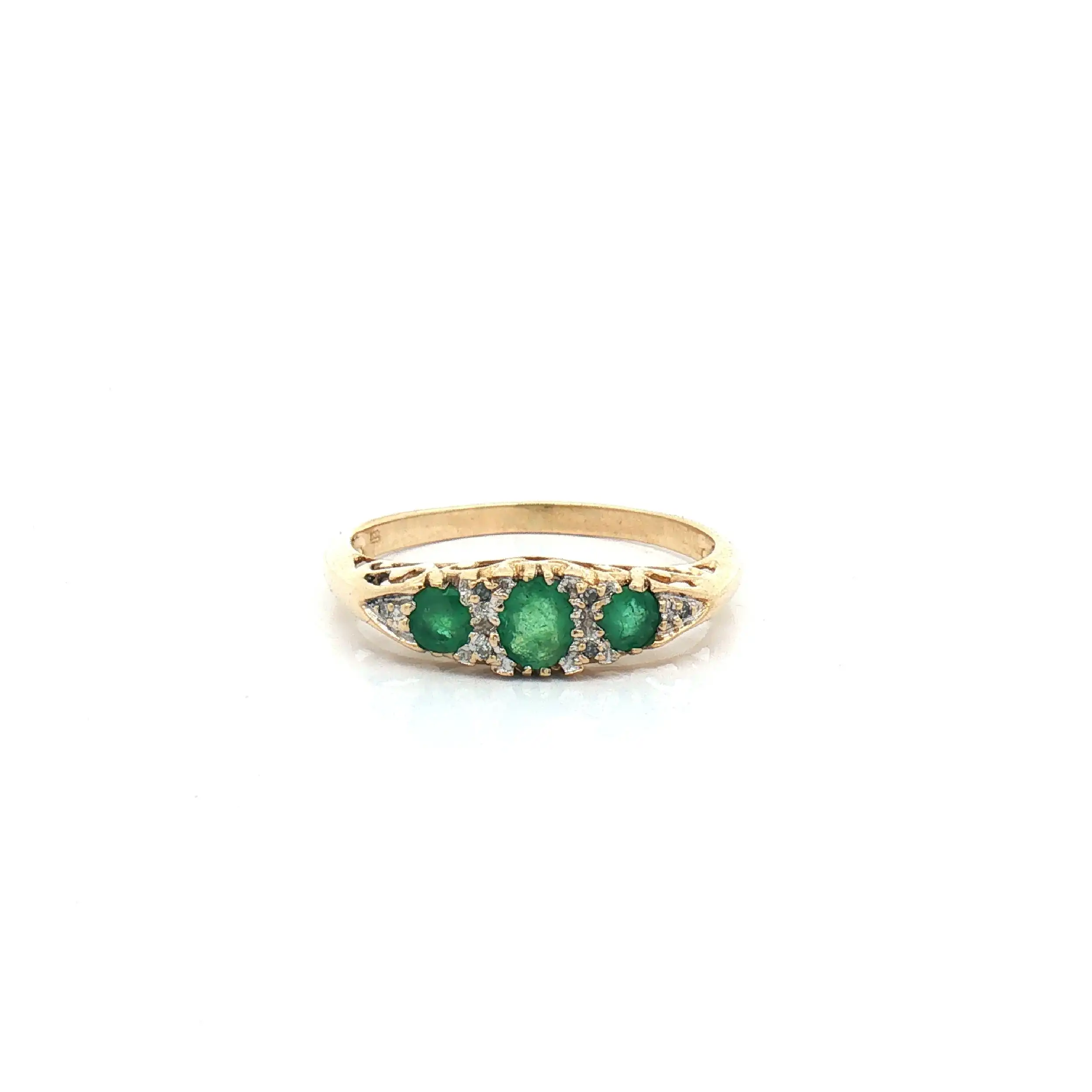 Ring Bicolor mit Diamanten und grünen Farbsteinen