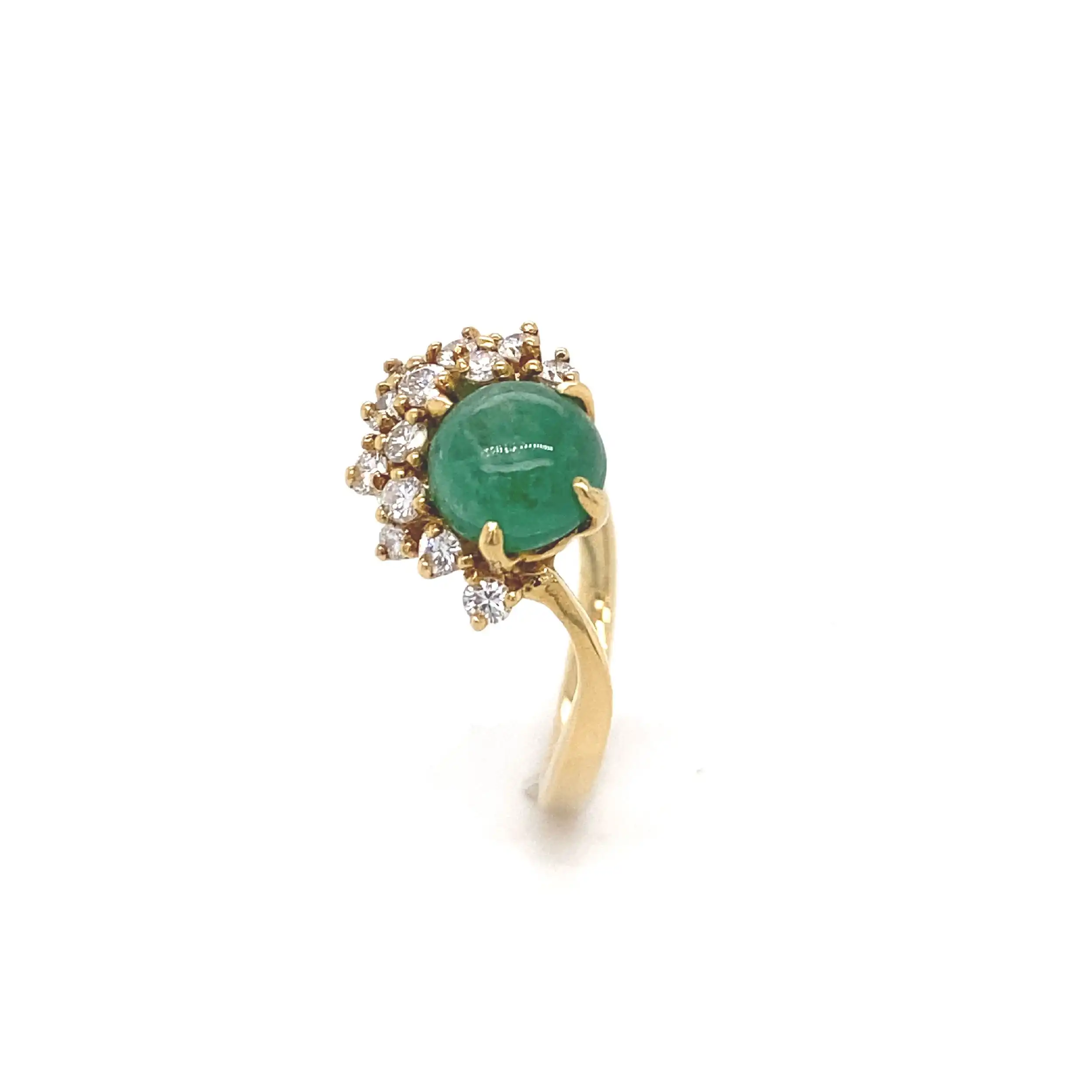 Ring Gelbgold mit Smaragd Cabochon und Brillanten