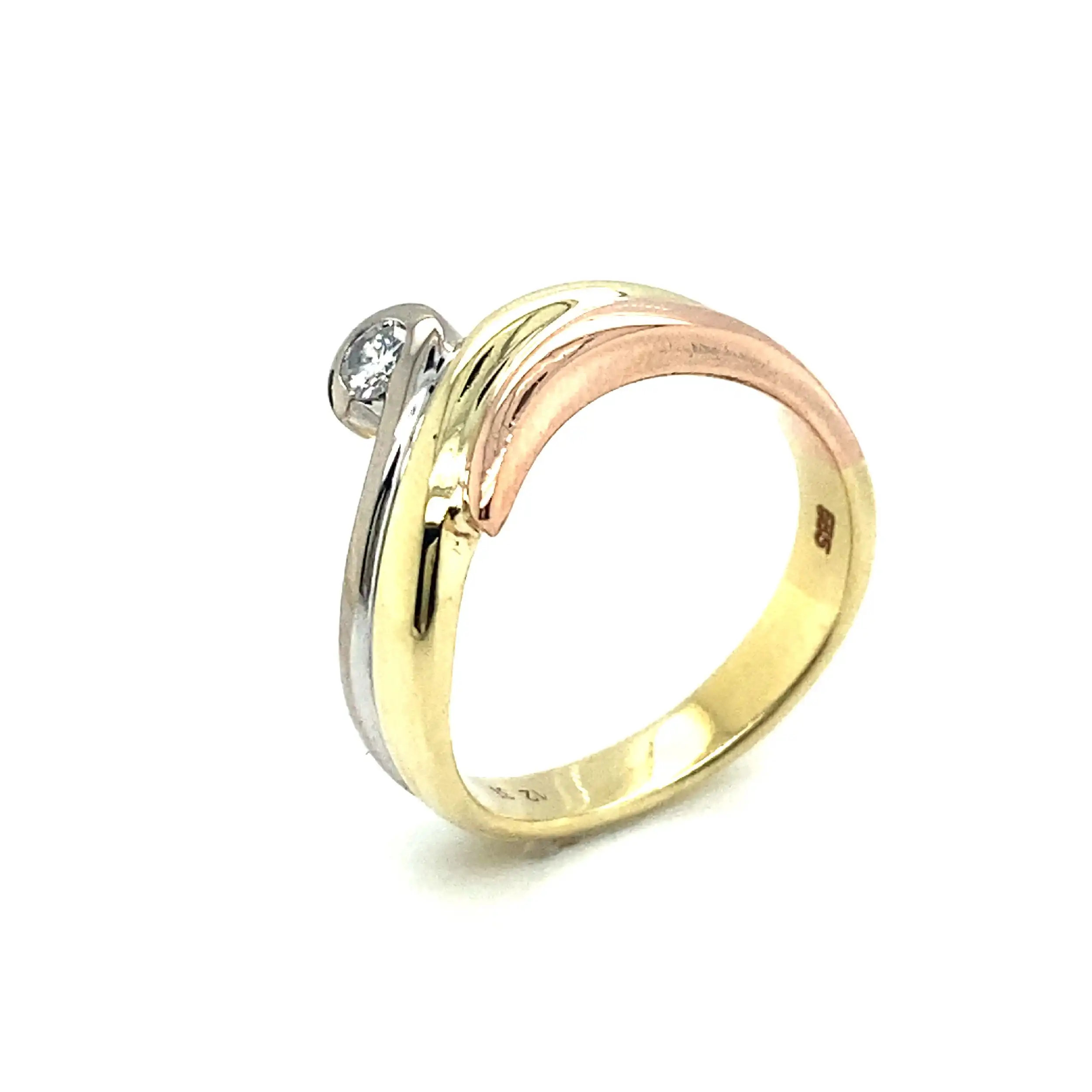 Ring Tricolor mit Brillant, graviert mit 0,12ct Ring Tricolor mit Brillant, graviert mit 0,12ct