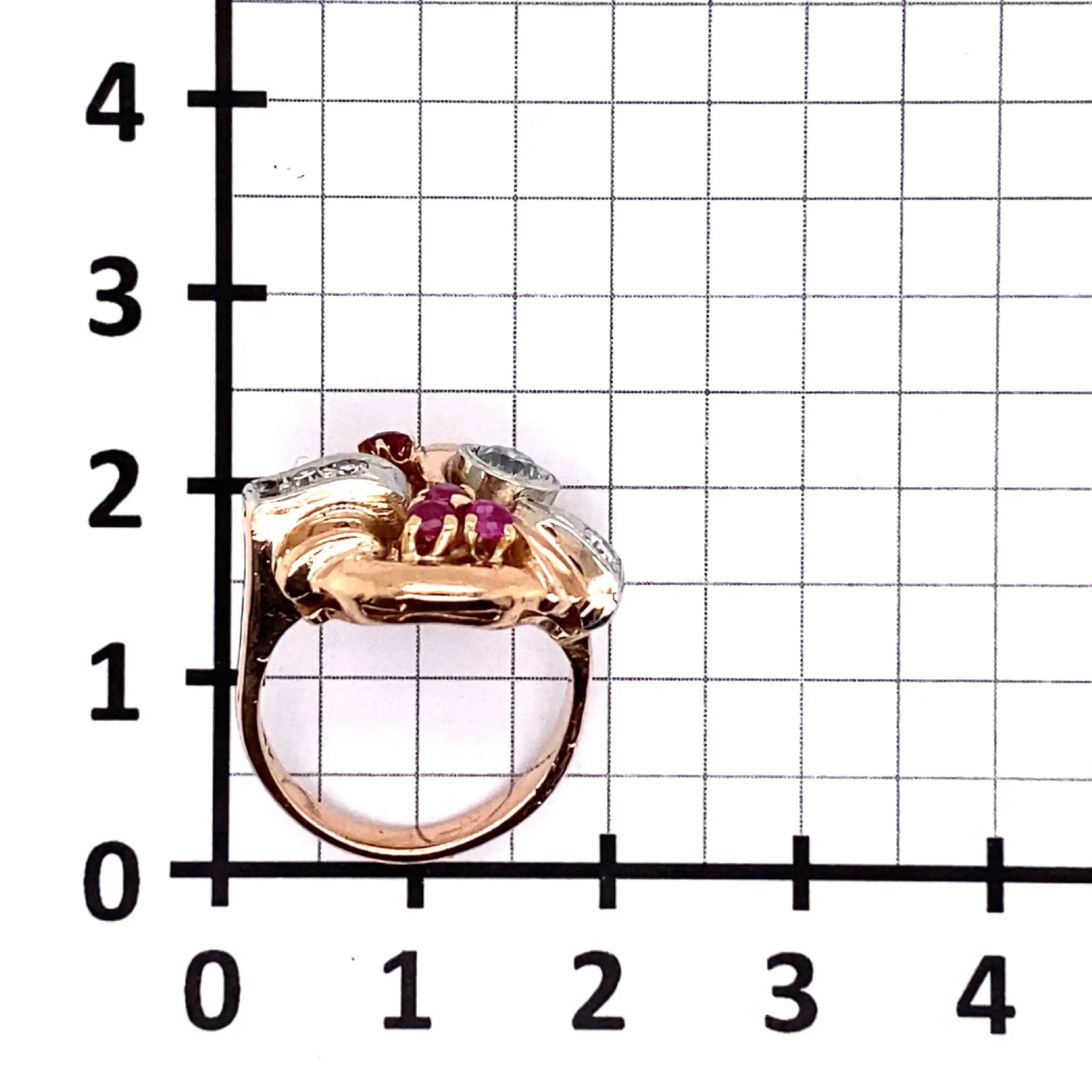 Ring Roségold mit Rubinen, Altschliffbrillant & Diamanten