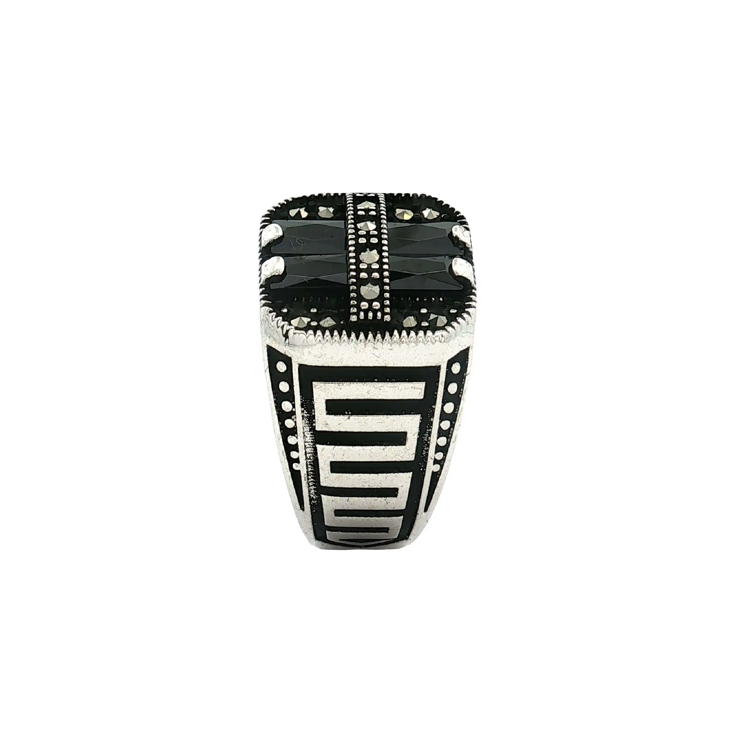 Herrenring Silber mit Markasit und Onyx Herrenring Silber mit Markasit und Onyx