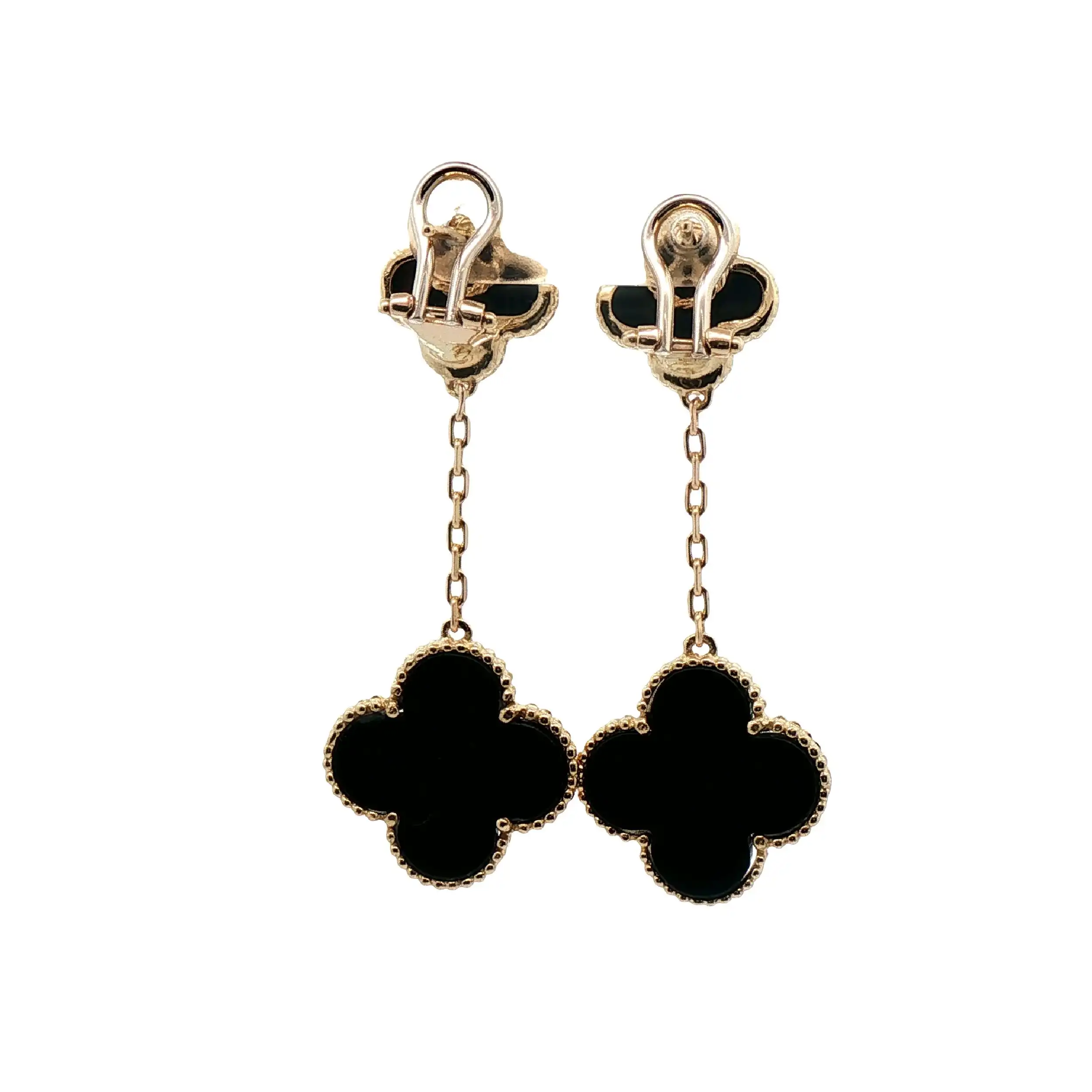 Ohrhänger Gelbgold Blume mit Onyx
