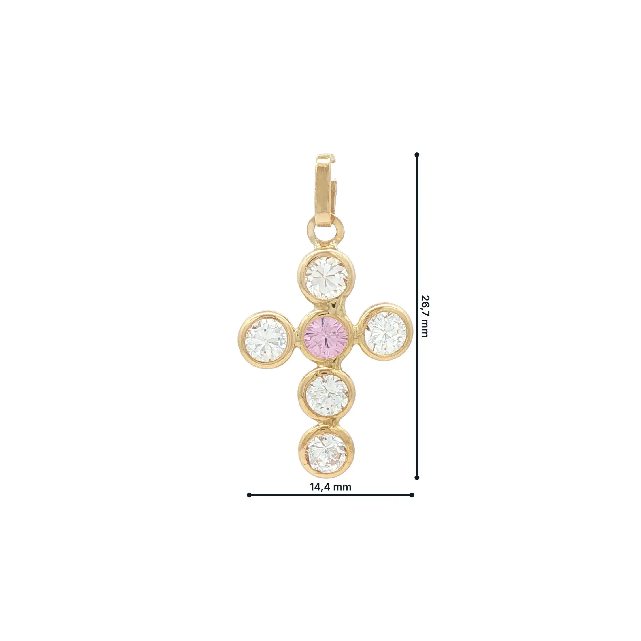 Kreuzanhänger Gelbgold mit Zirkonia und Rosa Stein Kreuzanhänger Gelbgold mit Zirkonia und Rosa Stein