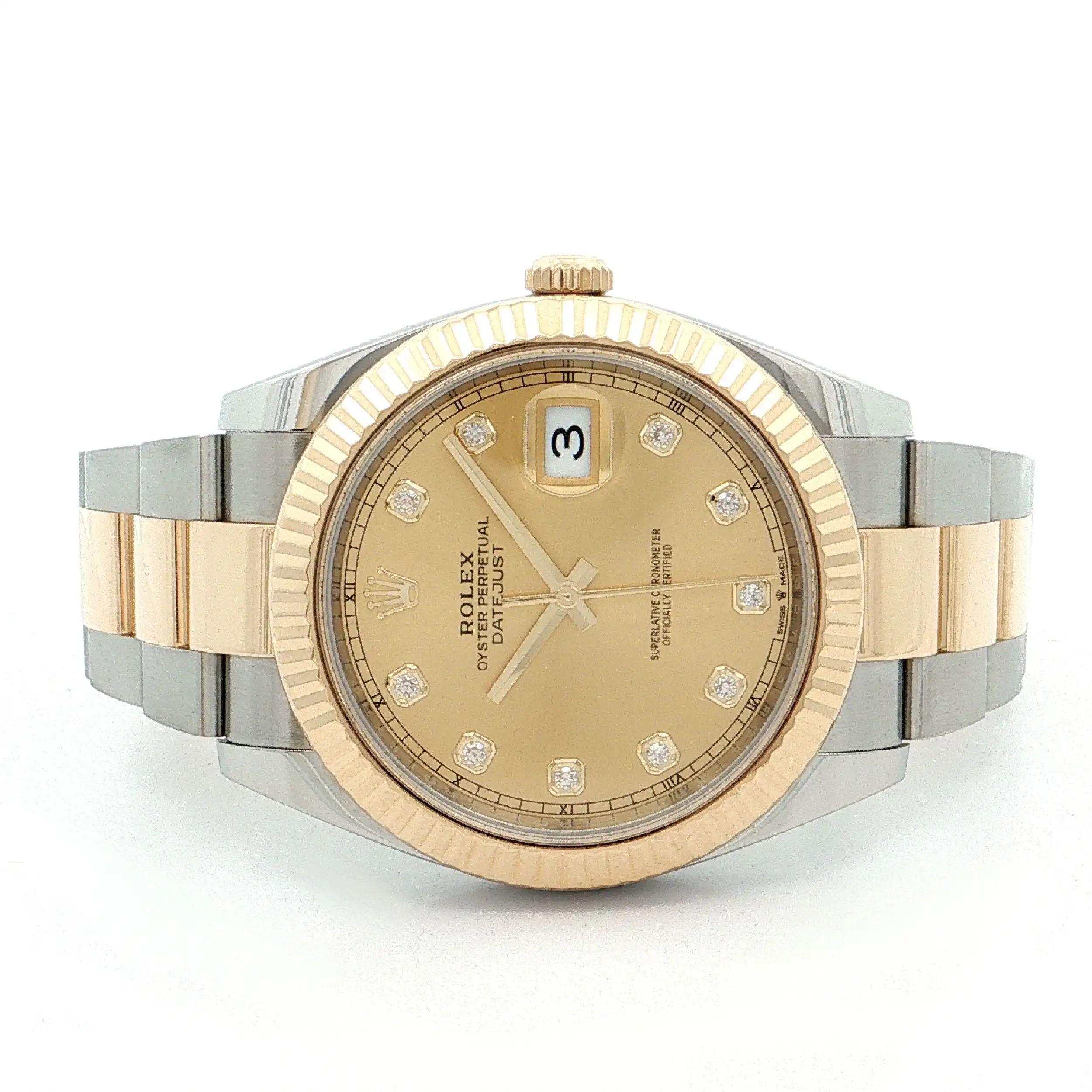 Herrenuhr Rolex Datejust 41 Stahl Gold mit Diamantblatt mit Box und Papieren Ref.126333