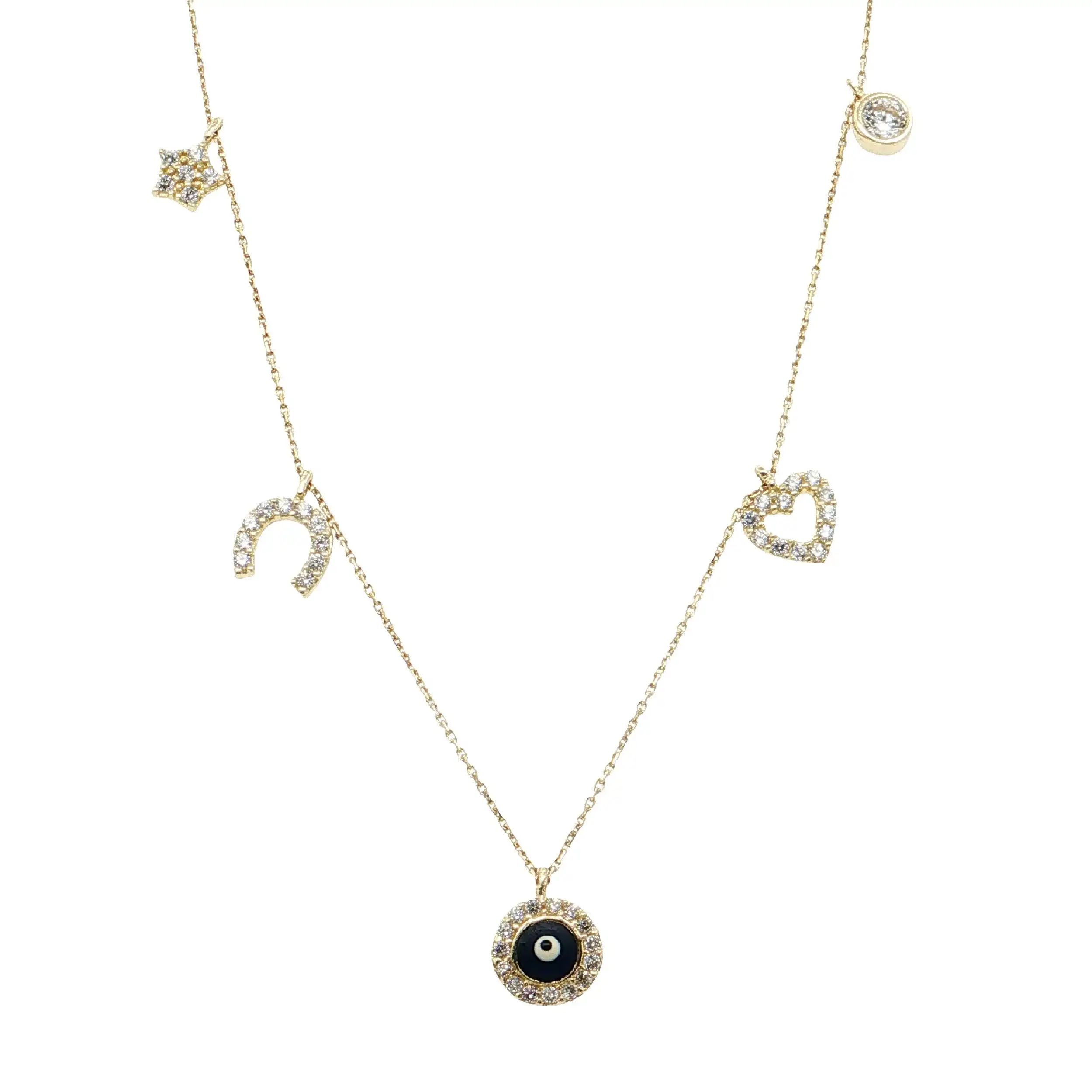 Collier Gelbgold mit verschiedenen Anhängern und Zirkonia