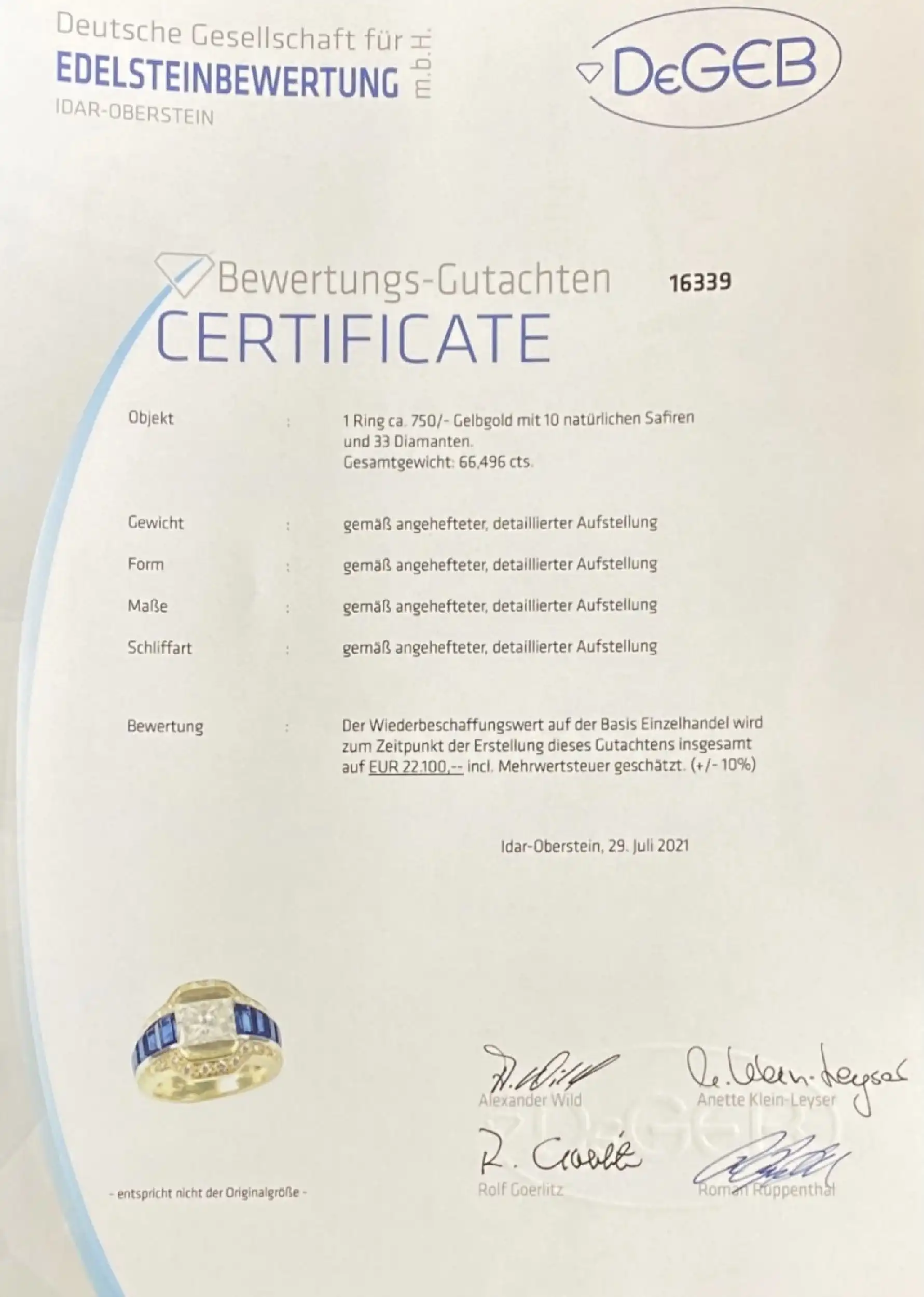 Herrenring mit Princess Diamant, Saphiren und Brillanten, mit DeGEB Gutachten 22.100 Euro Herrenring mit Princess Diamant, Saphiren und Brillanten, mit DeGEB Gutachten 22.100 Euro