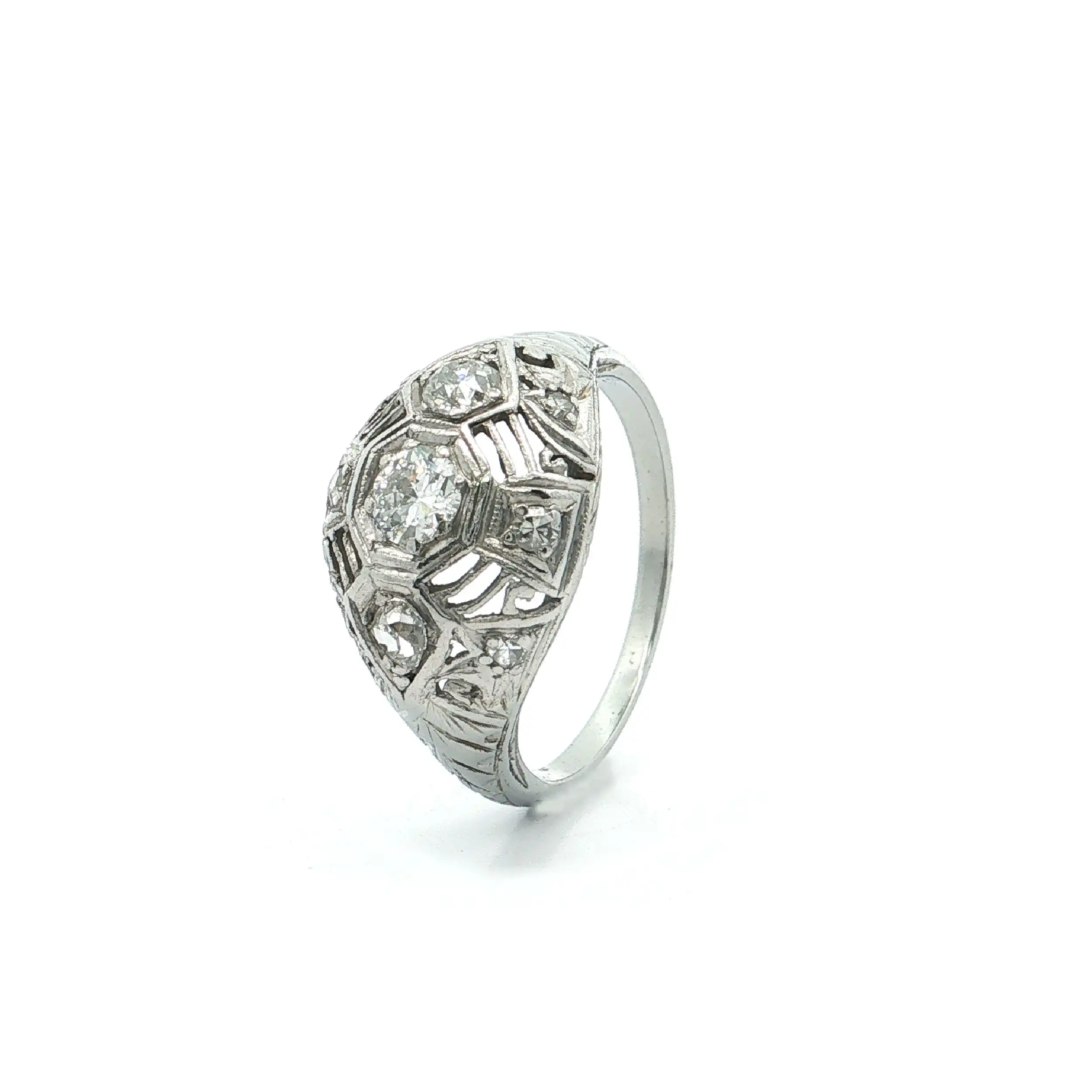Ring Weißgold Artdéco mit Altschliffdiamanten