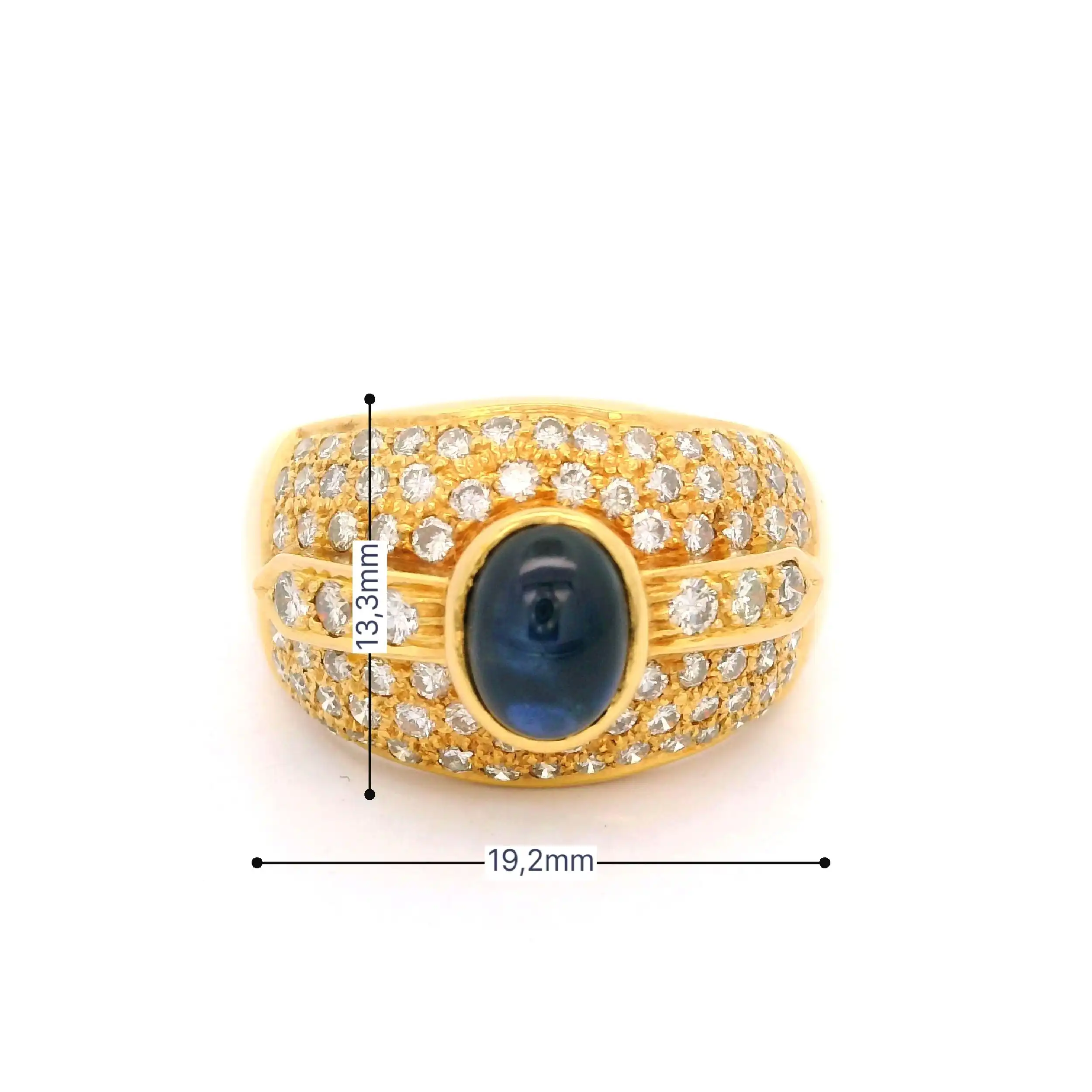Ring Gelbgold mit Saphir Cabochon und Brillanten
