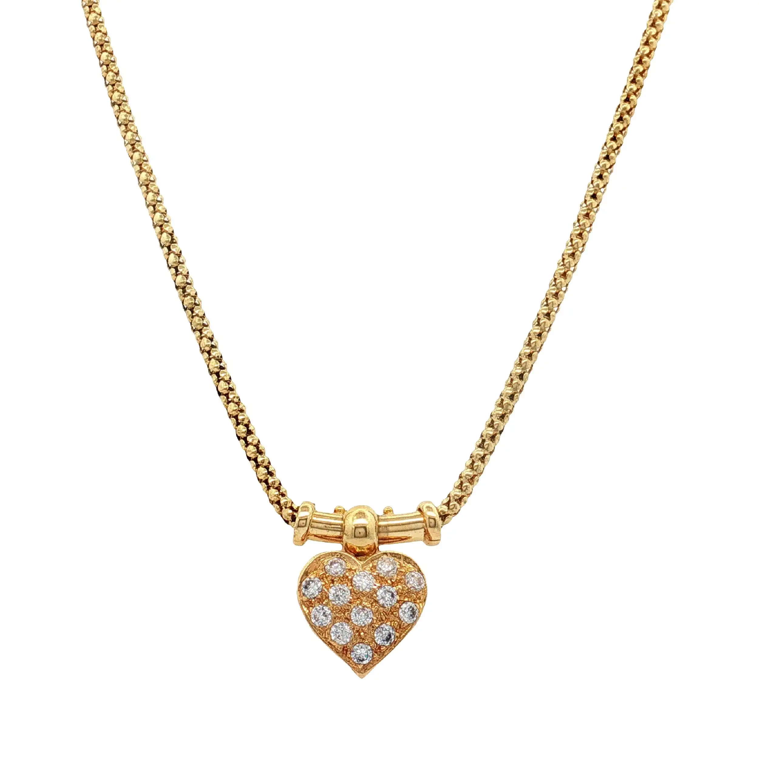 Himbeerkette Gelbgold mit Anhänger Herz mit Zirkonia