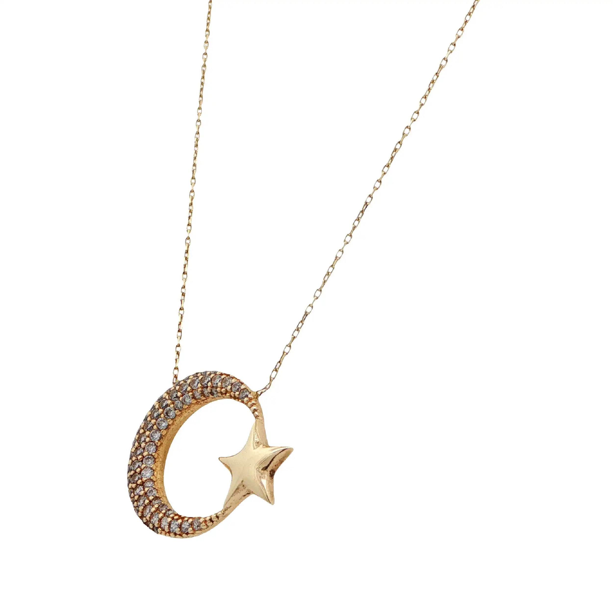 Ankercollier Gelbgold Mond, Stern mit Zirkonia
